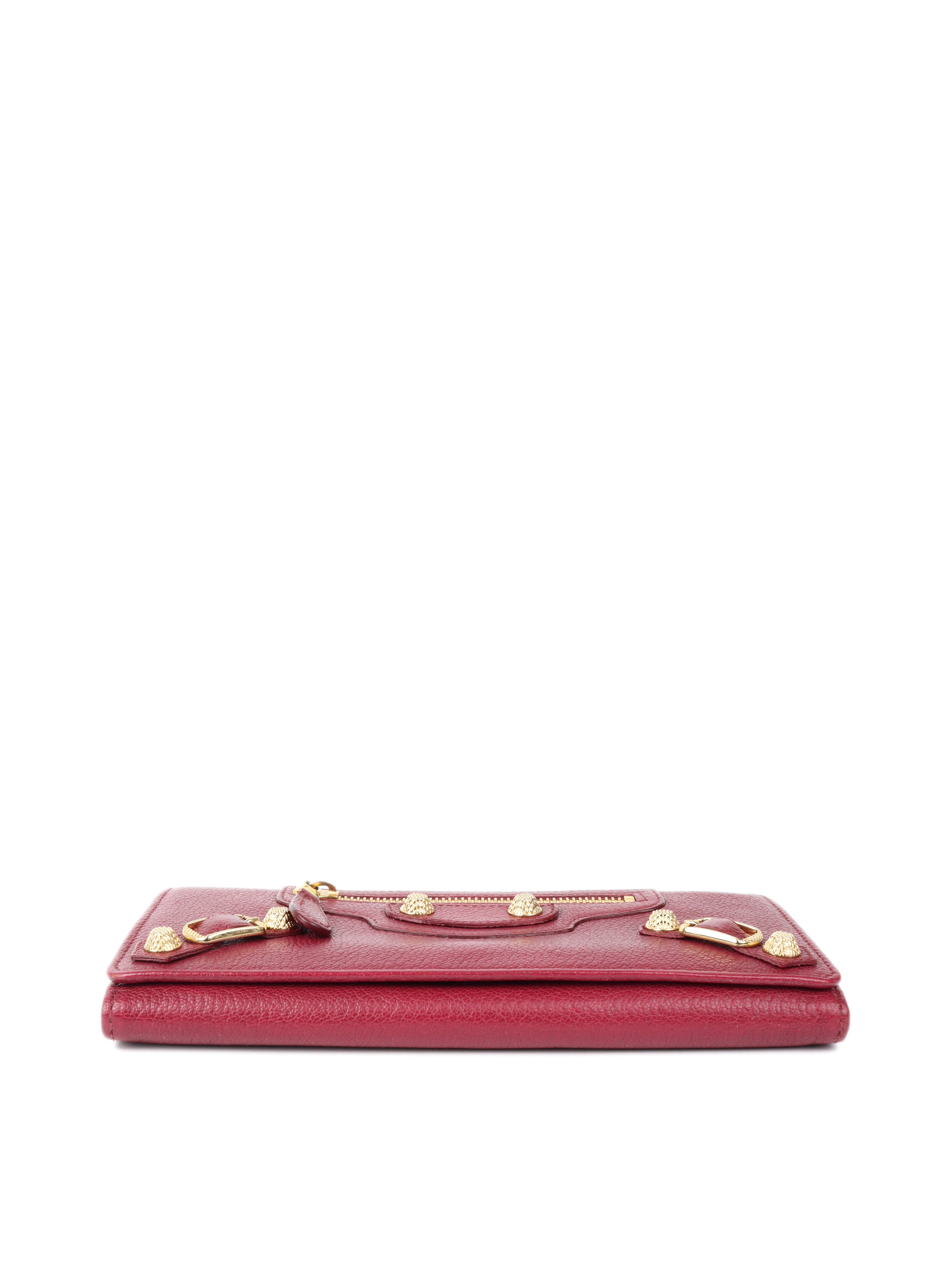 Balenciaga Bordeaux City Burgundy Long Leather Wallet for Women - Stylish RFID Blocking Luxury Wallet for Everyday Use, Travel & Shopping