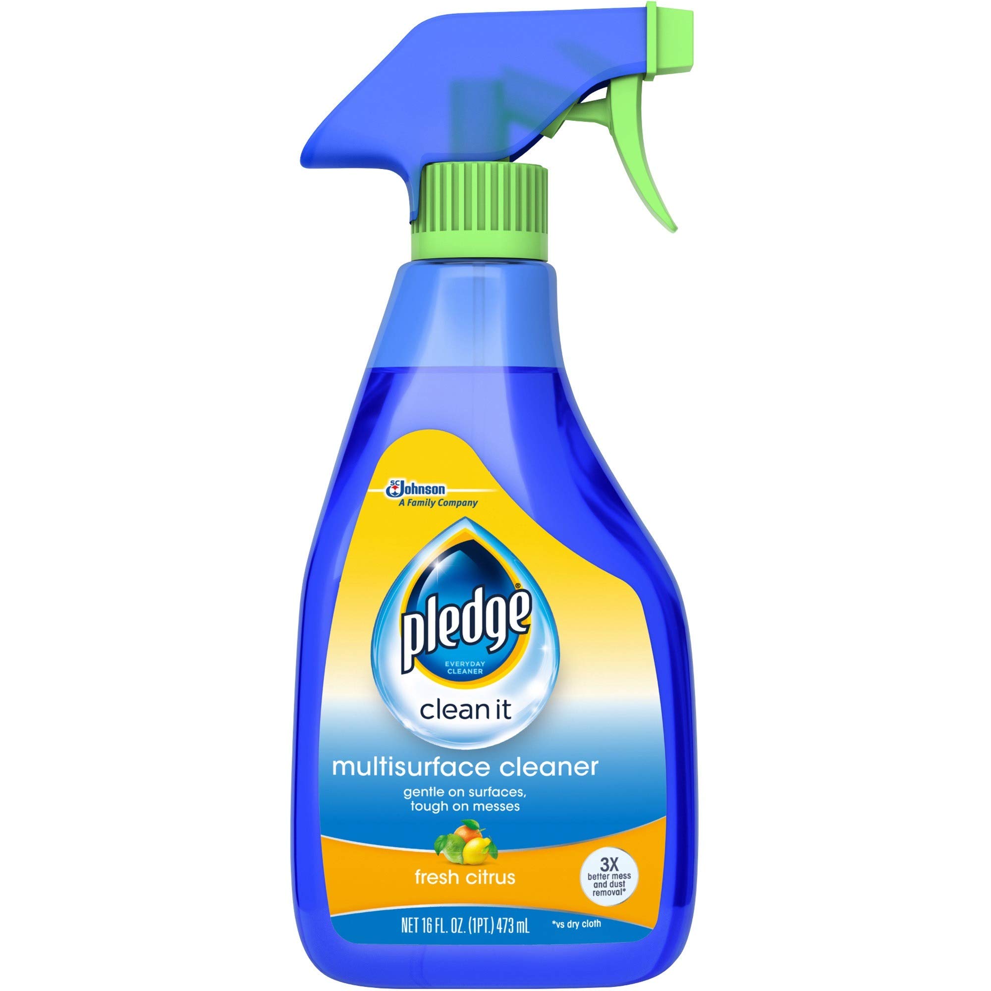 Pledge Multisurface Cleaner Trigger Spray - Fresh Citrus Scent, 16 oz | Safe for Electronics, Stainless Steel & Glass | All-Purpose Household Cleaner for Kitchen, Bathroom & Office Surfaces