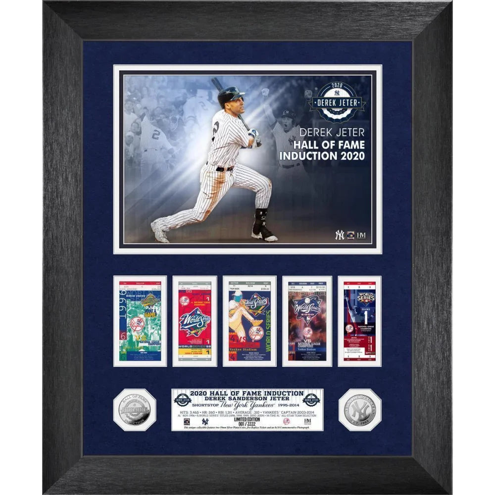Derek Jeter Hall of Fame Induction 2020 World Series Commemorative Ticket Collage Framed Memorabilia - New York Yankees Collectible for Sports Fans & Home Office Decor
