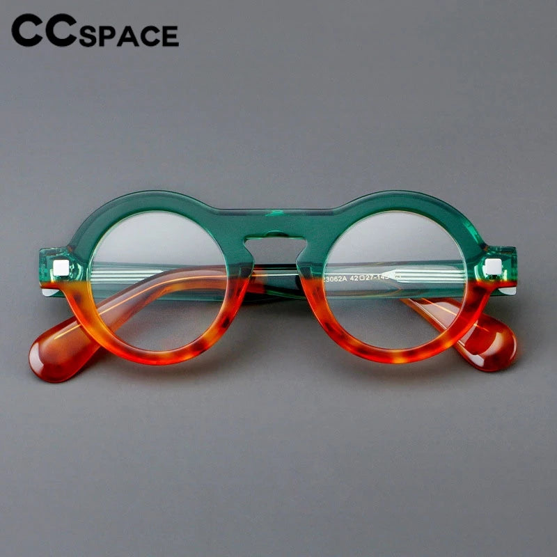 CCspace Unisex Full Rim Round Thick Acetate Eyeglasses Frame 301598 - Stylish & Durable for Men & Women - Perfect for Reading, Work, and Fashion Accessories