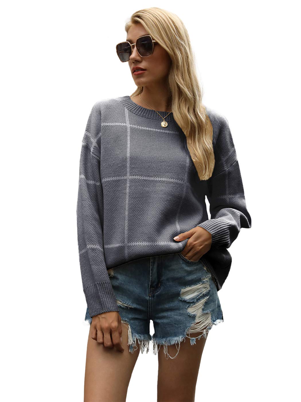 Anna-Kaci Women's Plaid Pullover Sweater - Long Sleeve Casual Knit Jumper Top for Fall & Winter | Cozy Office Wear & Weekend Outfits