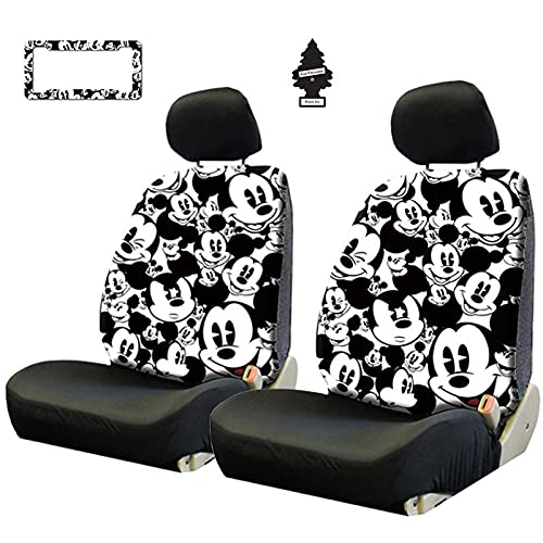 Disney Mickey Mouse Car Seat Covers Set with Air Freshener - Universal Fit for Cars, SUVs & Trucks - Cute Cartoon Design Auto Accessories for Disney Fans & Kids (Perfect for Road Trips & Family Travel)