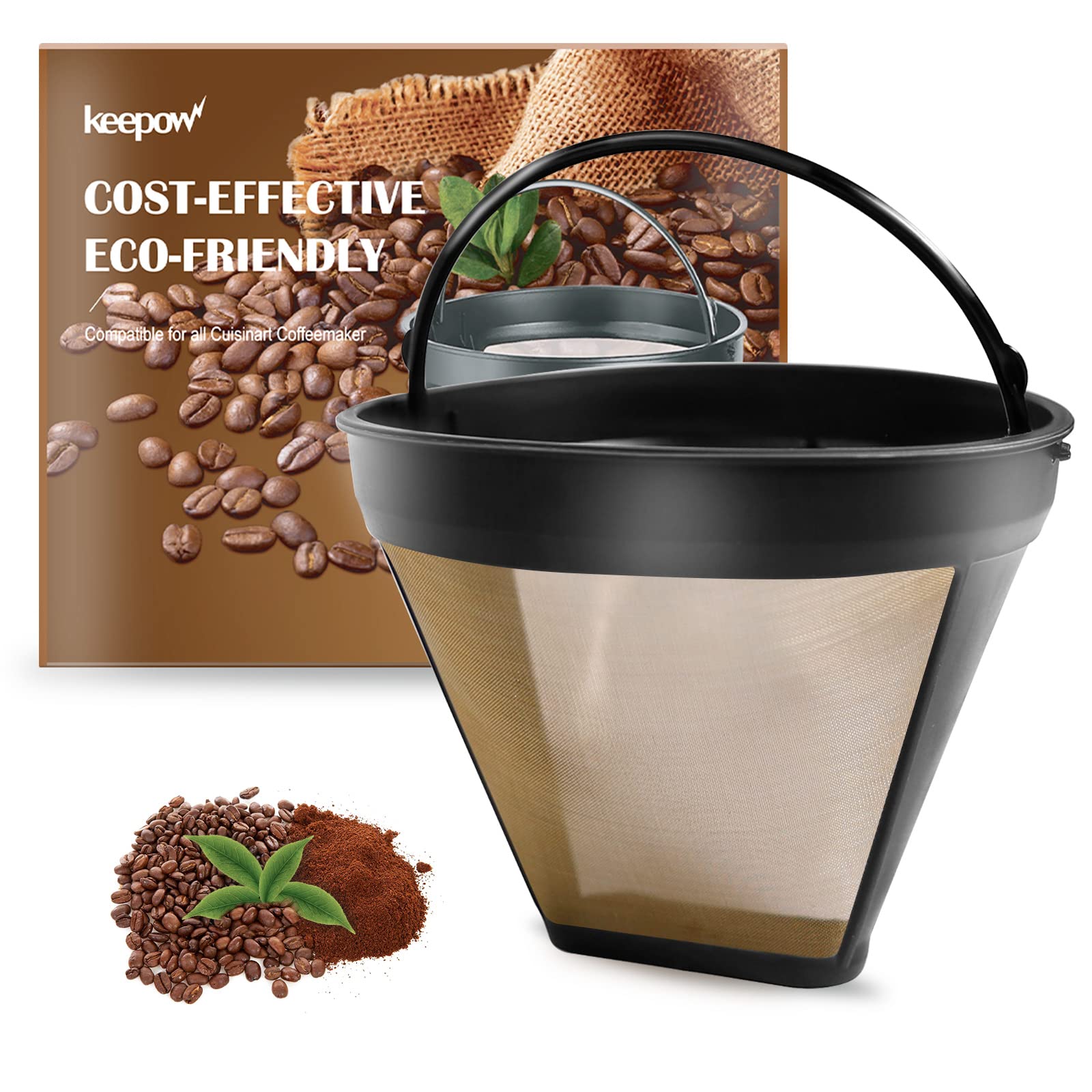 KEEPOW Reusable Gold Tone Coffee Filter Basket - Compatible with Cuisinart DCC-3200 & DCC-1200 (10/12/14 Cup) | Eco-Friendly Replacement for Drip Coffee Makers | Perfect for Home, Office & Camping Use