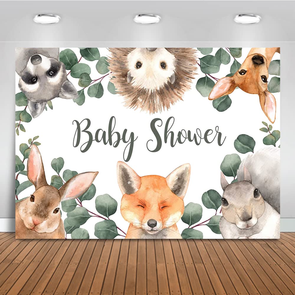 Woodland Baby Shower Backdrop for Boys - 7x5ft Greenery Forest Theme with Cute Animals - Perfect for Cake Table Decor, Photo Booth Props & Party Background - Ideal for Baby Showers, Gender Reveals & Nursery Decorations