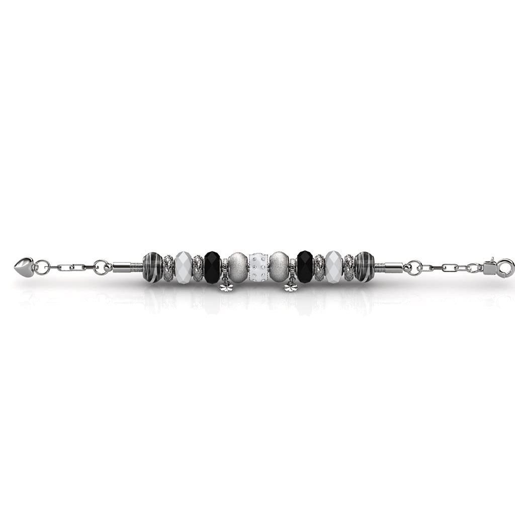 Cate & Chloe Aurora 18k White Gold Beaded Bracelet with Swarovski Crystals - Elegant Charm Bangle for Women | Perfect Gift for Friendship, Anniversary & Special Occasions | Everyday Wear & Evening Glam