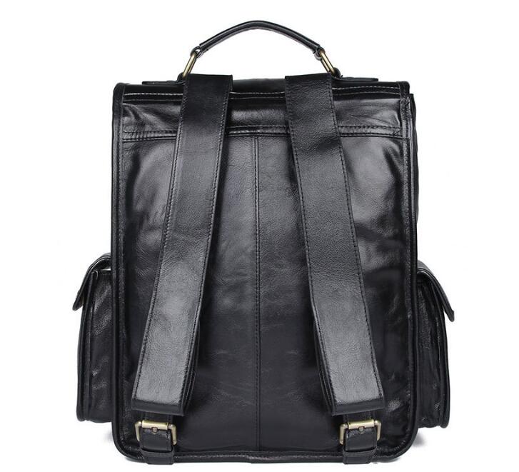 Men's Black Leather Laptop Backpack - Waterproof Business Computer Bag for Work, Travel & College - Fits 15.6 Inch Laptop with USB Charging Port