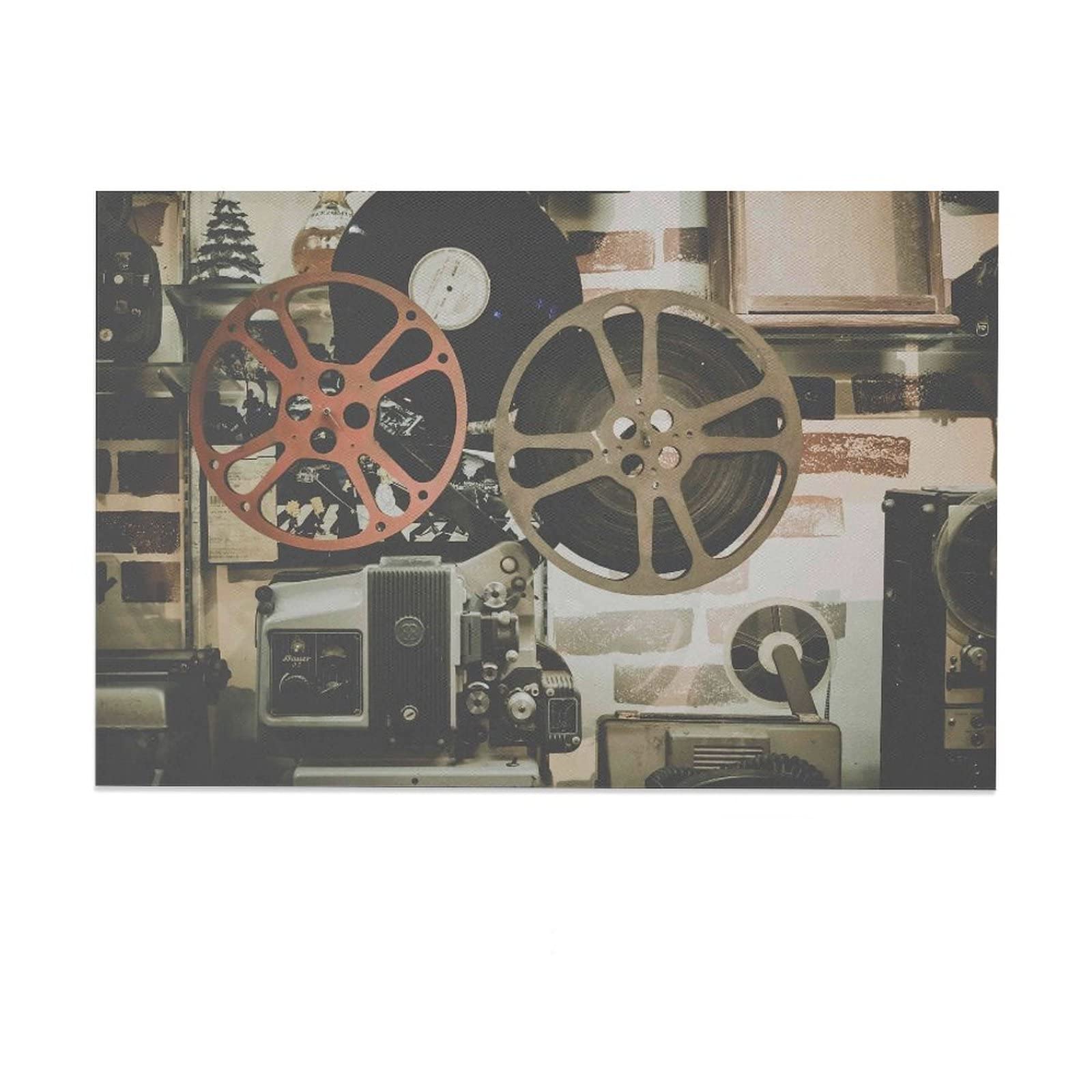 Vintage Movie Projector Canvas Wall Art - 16x24 Inch (40x60cm) Old Hollywood Poster for Bedroom, Living Room & Office Decor - Perfect Gift for Film Lovers & Home Decoration