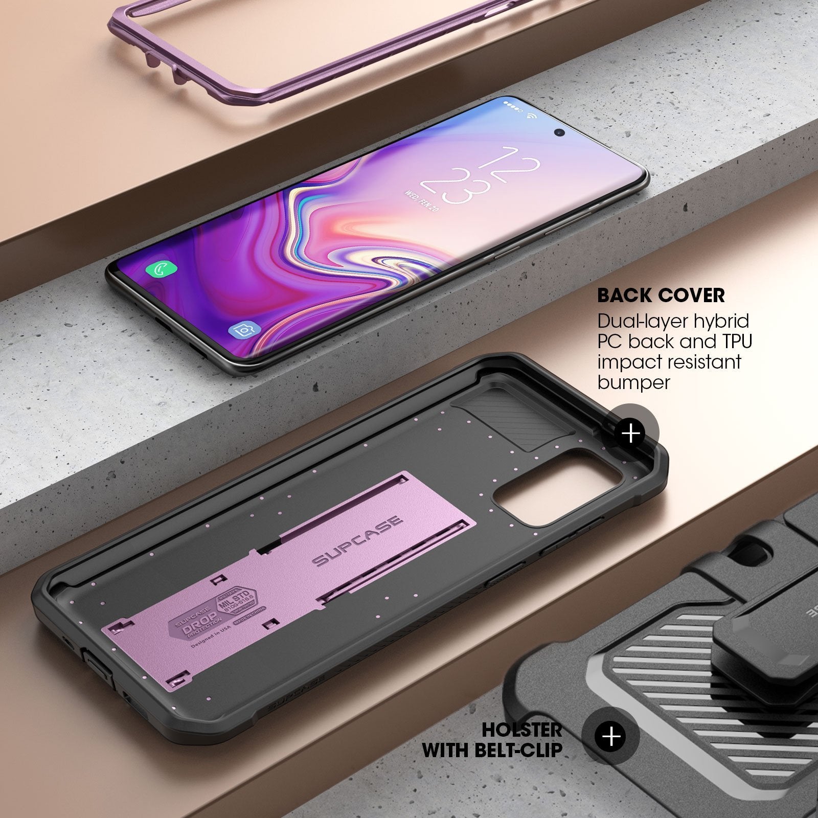 Samsung Galaxy S20 Unicorn Beetle Pro Rugged Case - Shockproof & Heavy Duty Protection - Metallic Purple - Perfect for Outdoor, Work & Extreme Sports