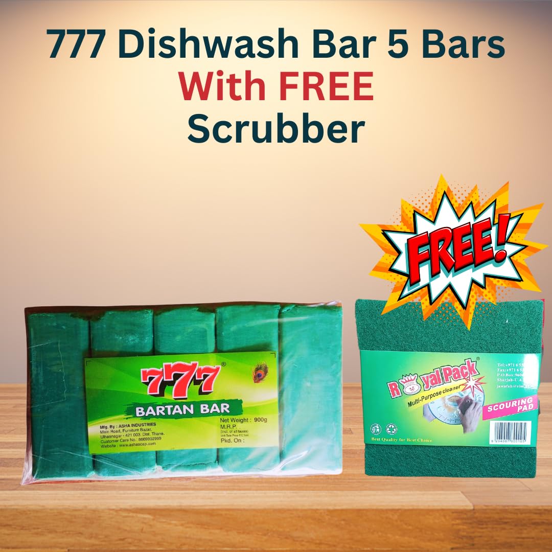 900g Dishwashing Bar (5 Bars) with FREE Sponge | Powerful Kitchen Utensil Cleaner | Gentle on Hands, Fresh Fragrance & No Residue | Instant Grease Removal for Pots, Pans & Dishes | Ideal for Home, Restaurant & Camping Use