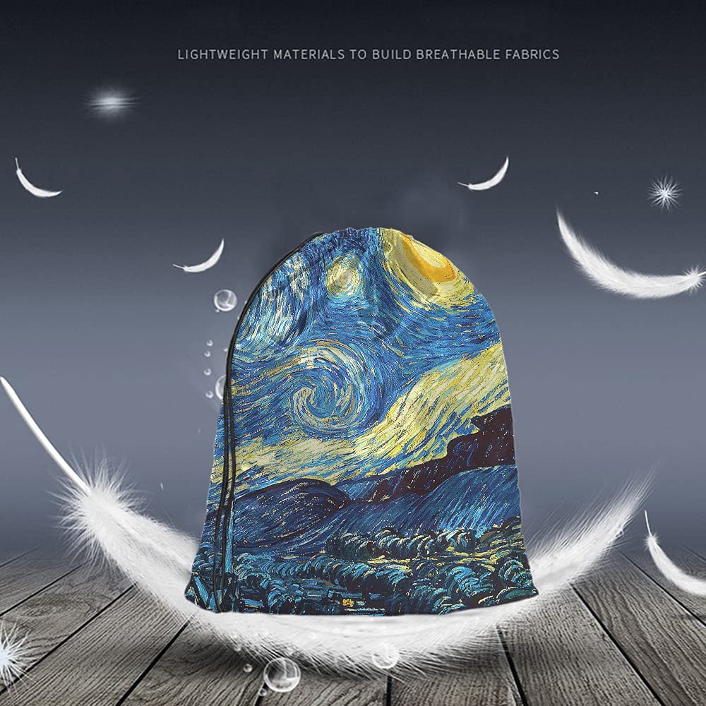 Van Gogh Starry Night Backpack - Classic Art Painting Drawstring Bag for Gym, Yoga & Travel | Moon & Stars Universe Design | Sport Sack for Men & Women | Perfect for Workouts, Beach & Daily Use