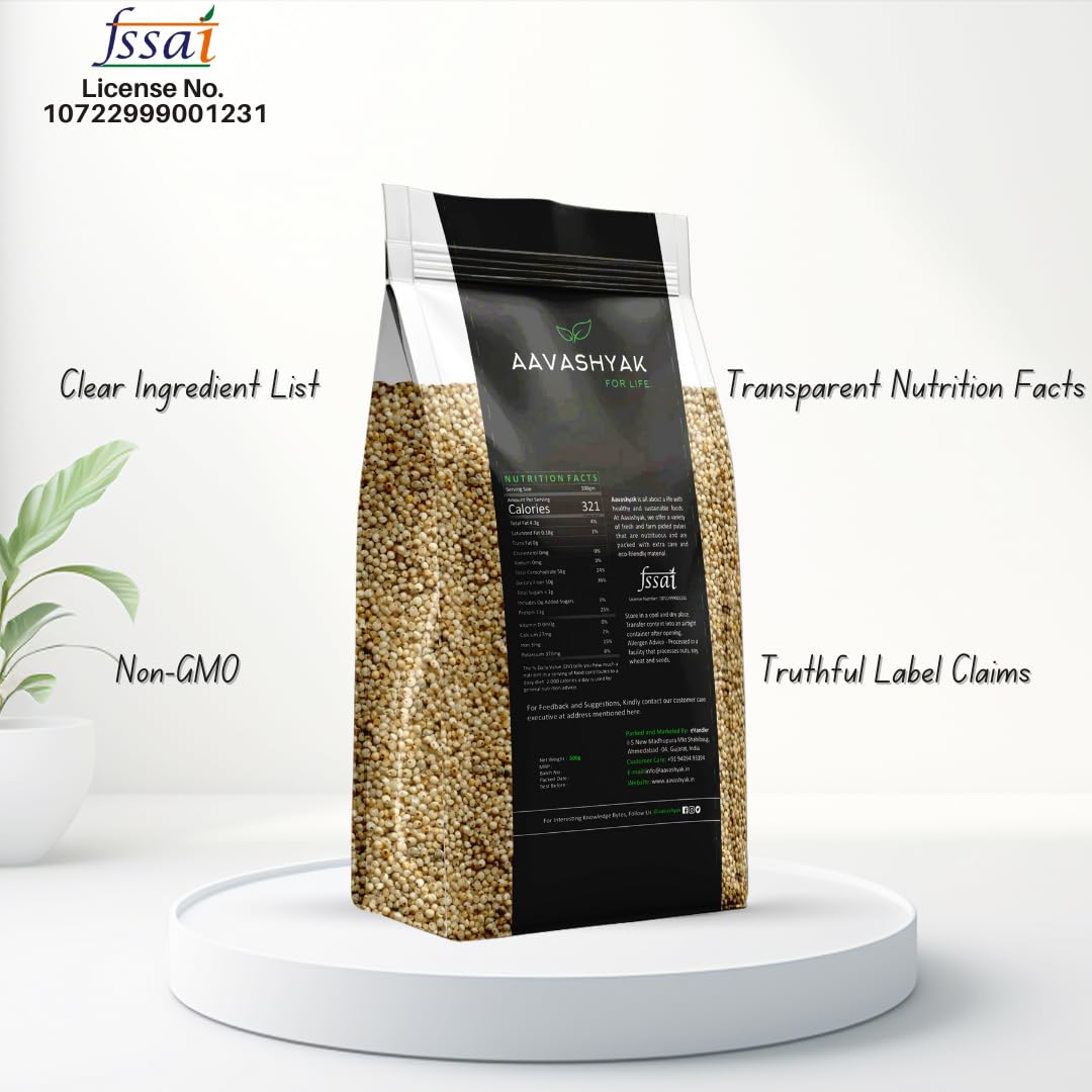 Organic Barnyard Millet - Unpolished Natural Whole Grain | High Protein & Fiber, Low Glycemic Index | 500g Pack | Perfect for Gluten-Free Baking, Healthy Porridge & Weight Management