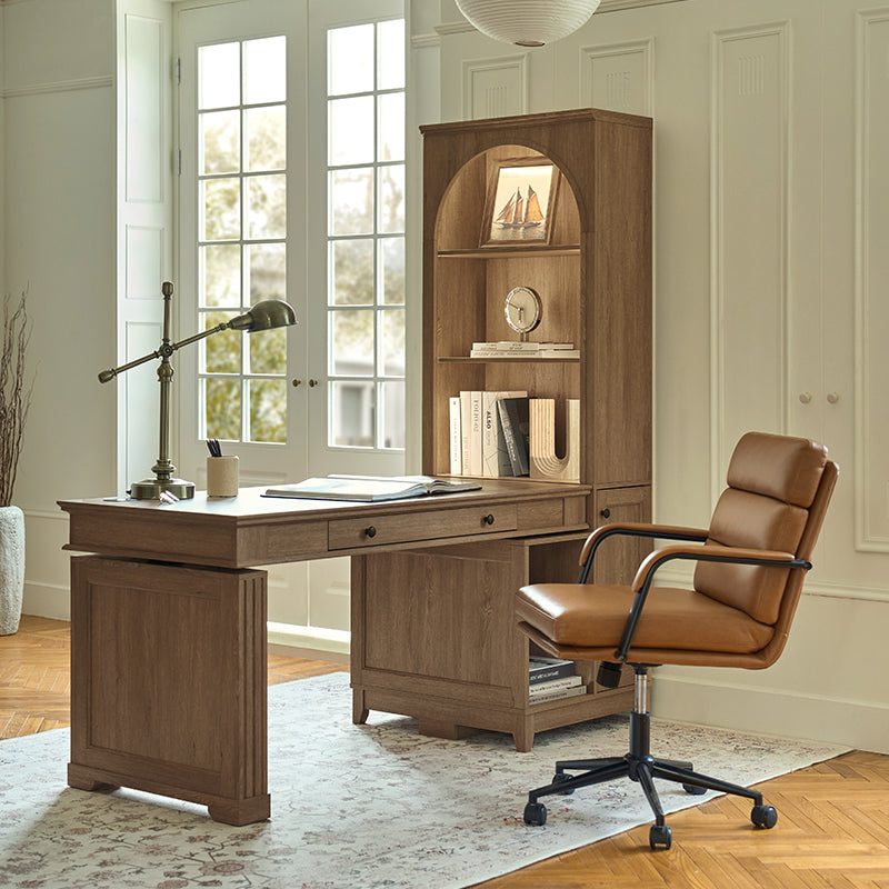 Derrus Electric Height Adjustable Standing Desk with Built-in Bookcase & LED Lights - Perfect for Home Office, Study, and Workspace Organization