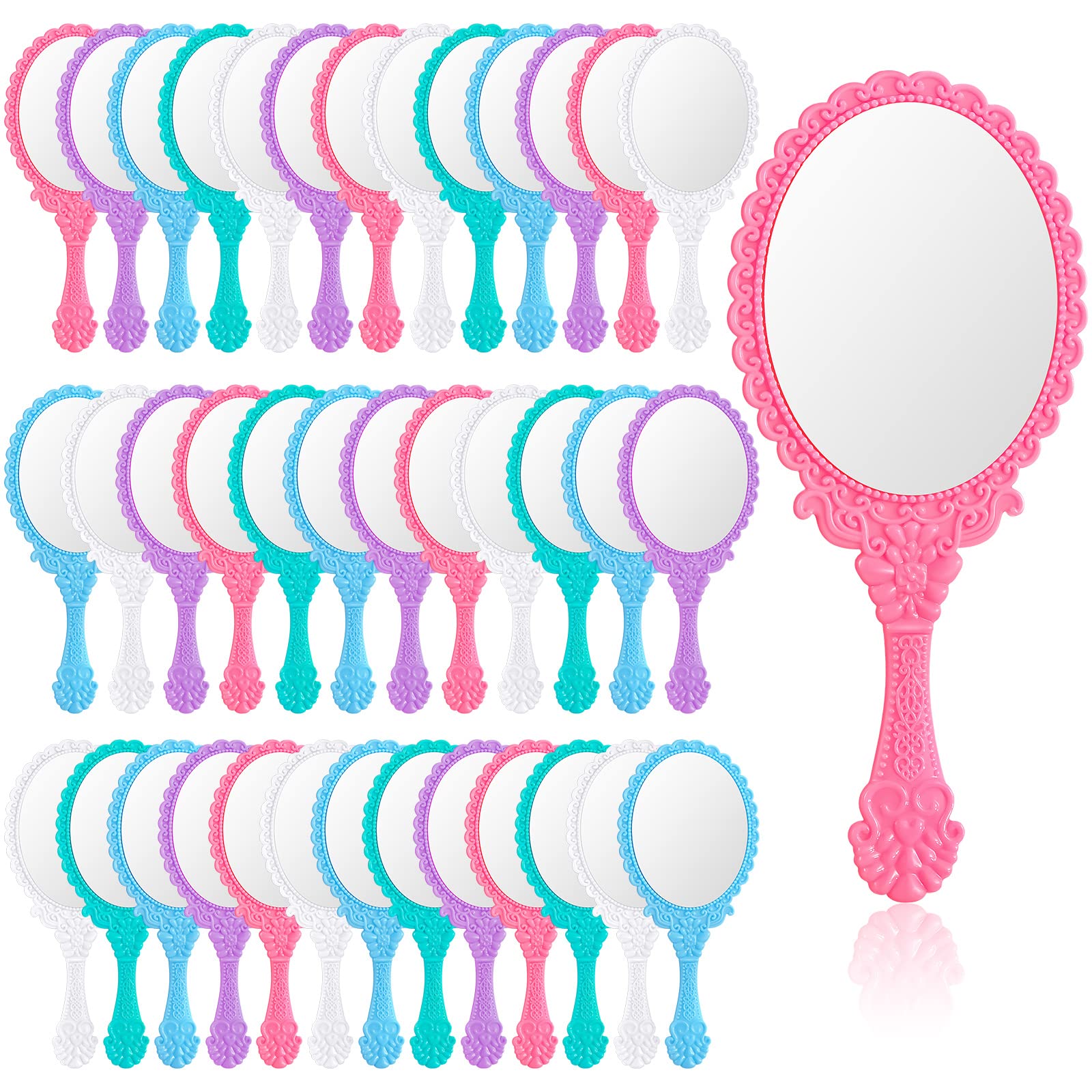 40 Pcs Vintage Handheld Mirror Set - Retro Handheld Mirrors with Handle, Plastic Compact Mirrors for Kids & Girls (White, Purple, Blue, Pink, Green) - Perfect for Birthday Parties, Makeup Practice, Dress-Up Play & Home Decor