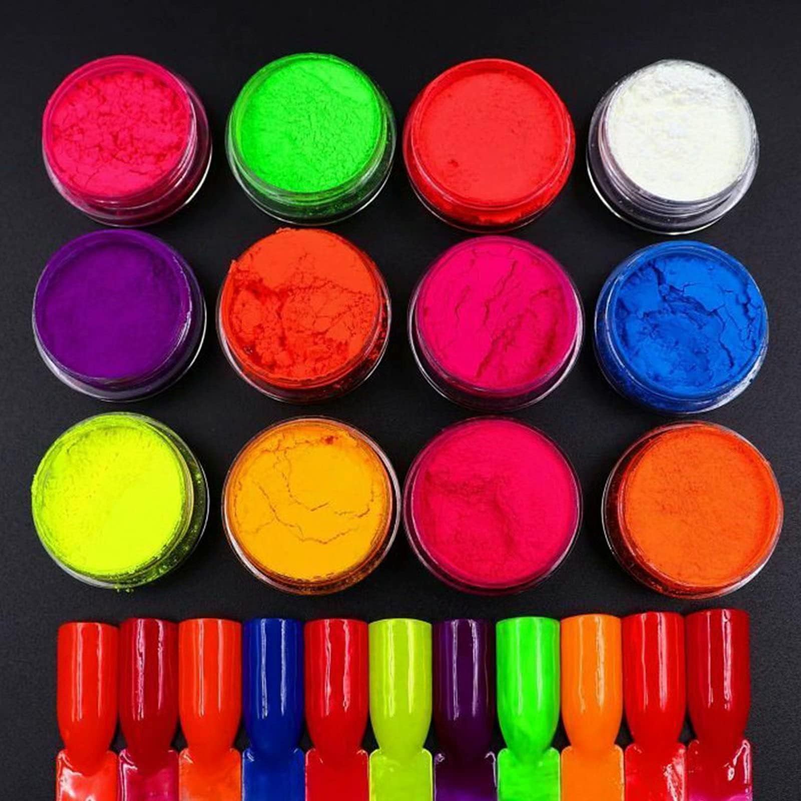 12 Colors Neon Pigment Eyeshadow & Nail Powder - Kalolary Fluorescent Makeup Set for Halloween, Acrylic Nail Art & Gradient Matte Polish | Perfect for Cosplay, Festival Makeup & DIY Nail Designs