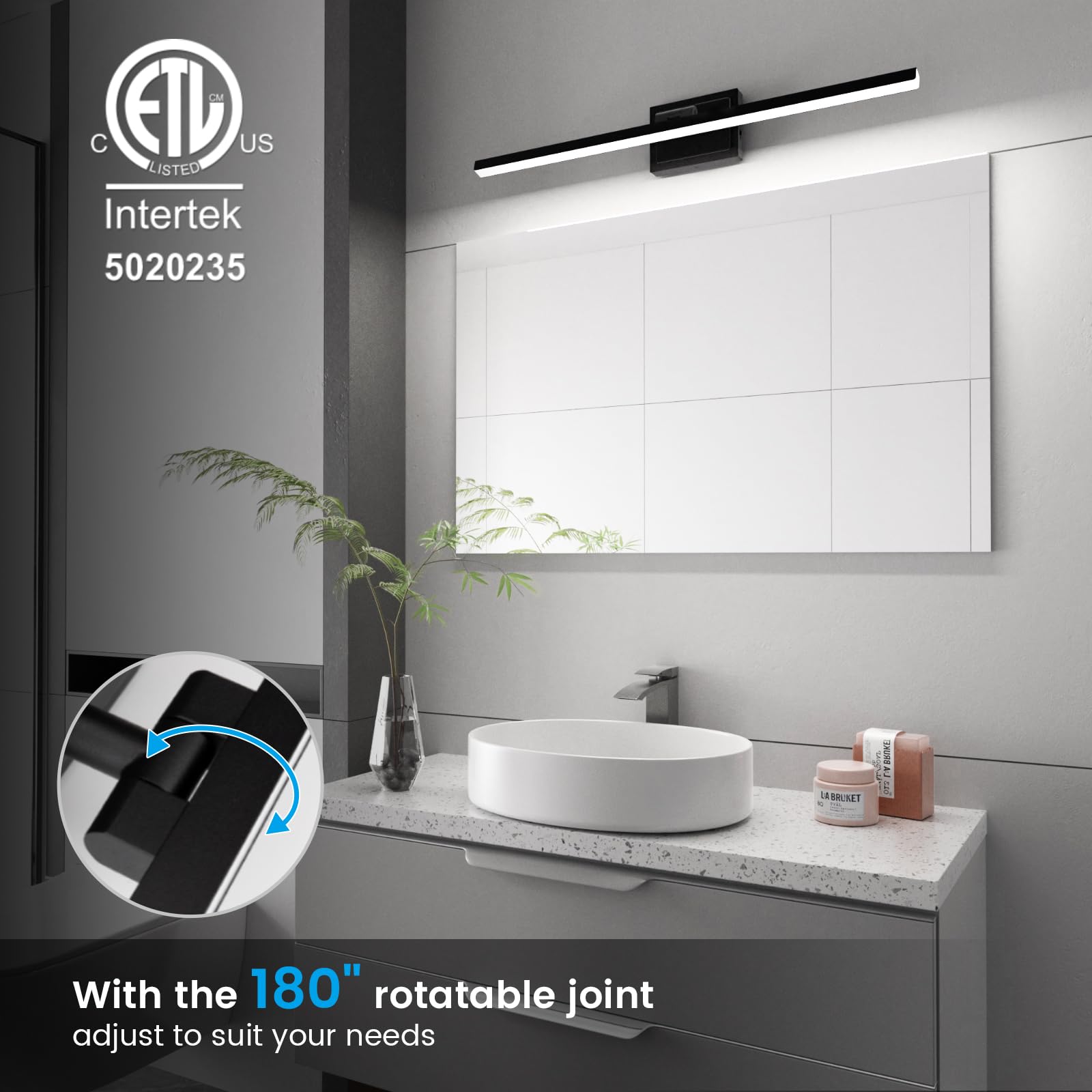 VOLISUN 31.5 Inch Modern LED Bathroom Vanity Light - 18W Dimmable Rotatable Fixture with 5 Color Temperatures, Black Bar Mirror Light for Bathroom Cabinets (ETL Certified) - Perfect for Modern Bathrooms, Spa-Like Retreats & Vanity Makeup Areas