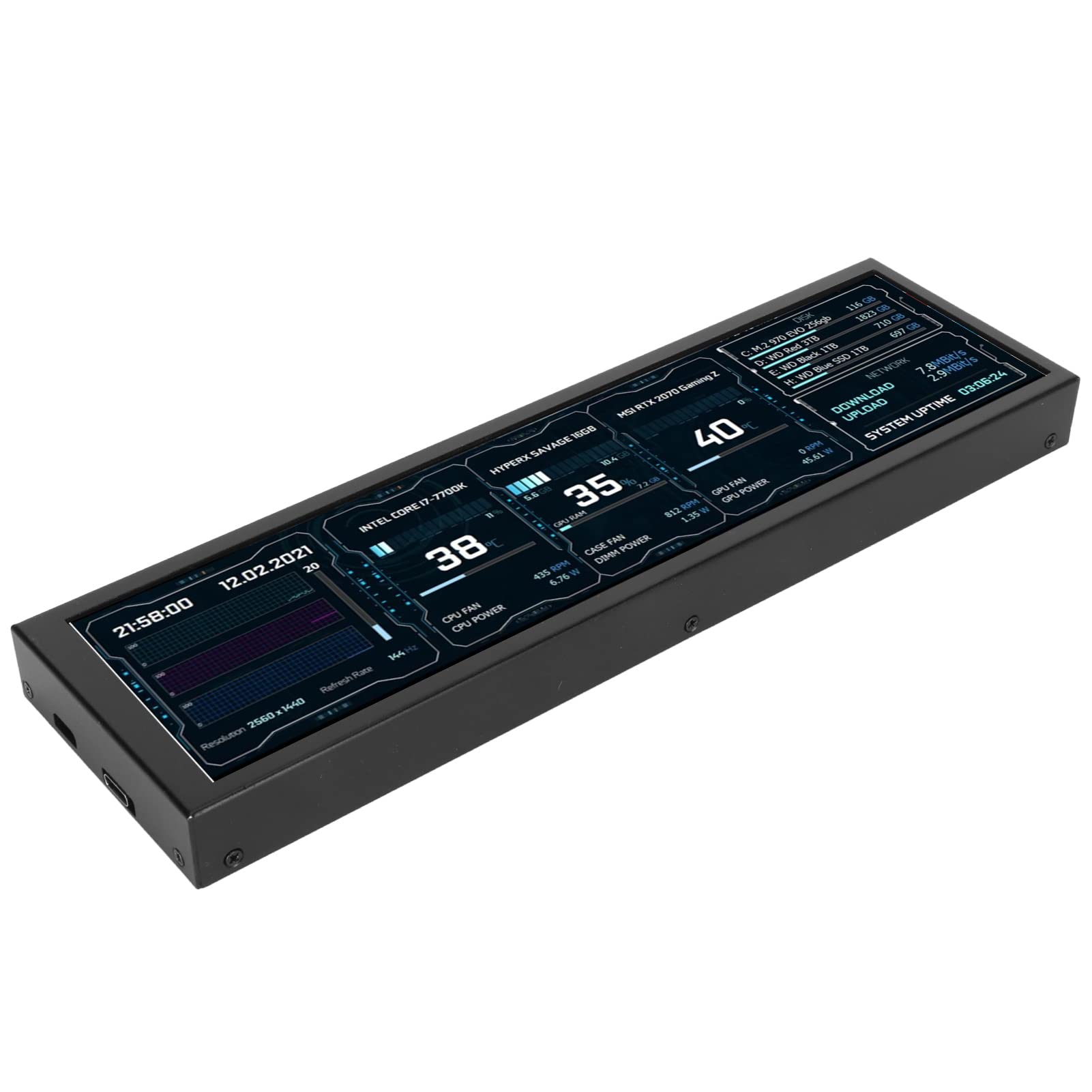 8.8 Inch Aida64 CPU Temperature Monitor - Metal Casing Secondary Screen for Laptop & PC | Real-Time Computer Temp Display | Perfect for Gaming Rigs, Workstations & Overclocking Setups (Black)