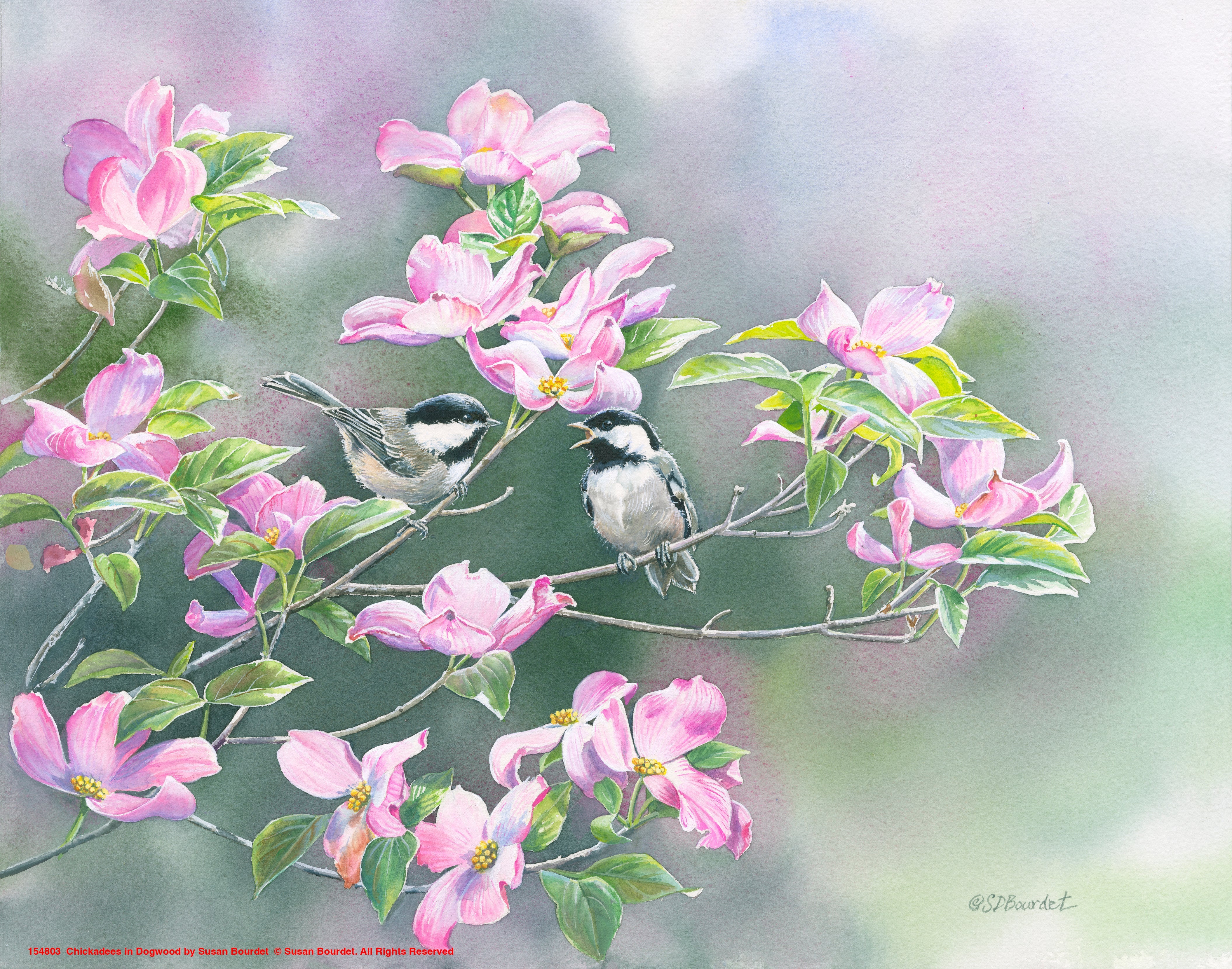 Chickadees in Dogwood Art Prints - Handmade Bird Wall Decor for Living Room, Bedroom & Office