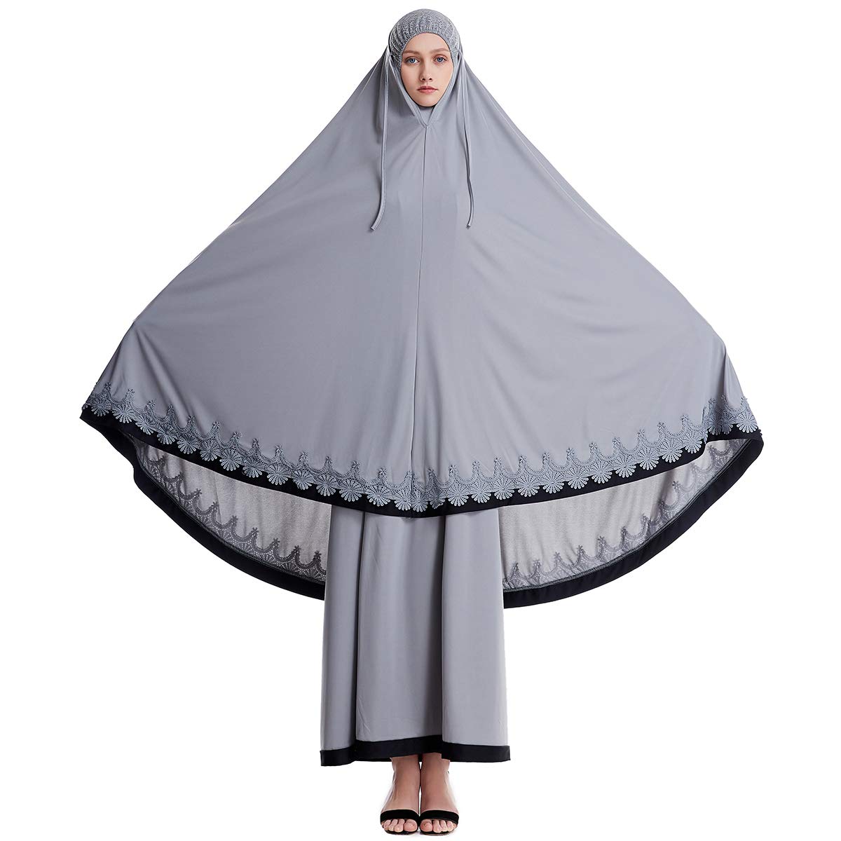 Muslim Women's 2-Piece Loose Full Cover Long Dress Set with Hijab & Hooded Thobe - One Size Fits Most - Perfect for Prayer, Modest Fashion & Everyday Wear