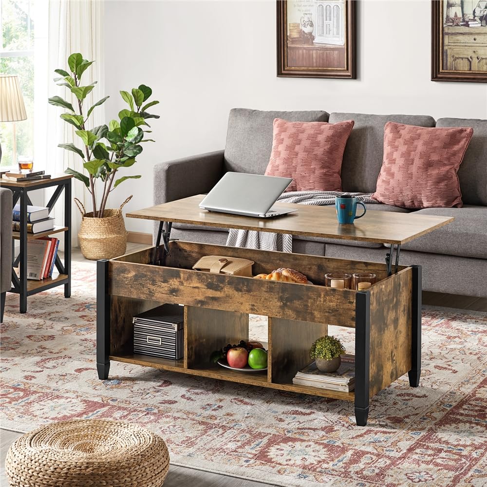Yaheetech Rustic Lift Top Coffee Table with Hidden Storage & Shelf - 47.5