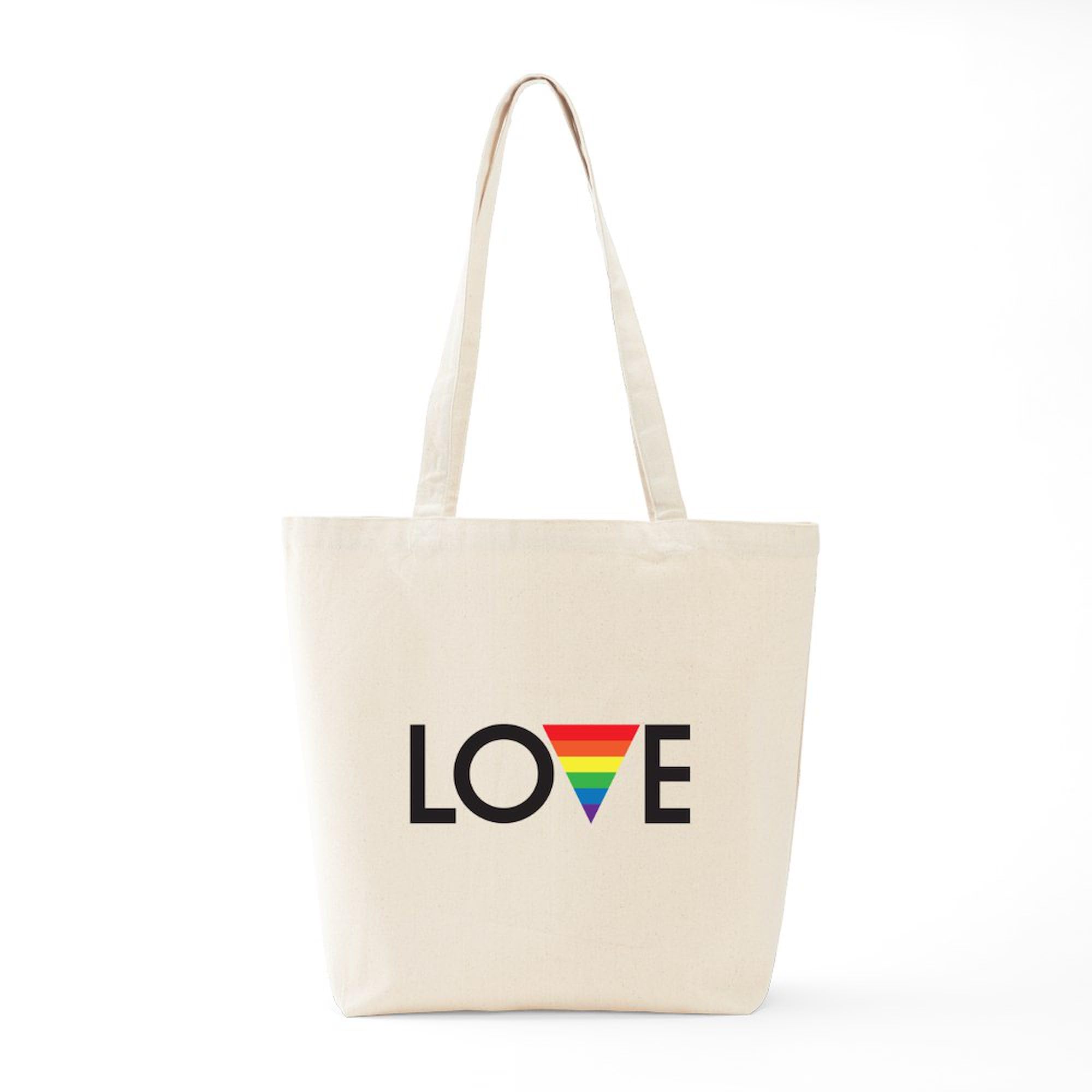 LOVE Gay Pride Tote Bag - Natural Canvas Reusable Shopping Bag for LGBTQ+ Events, Groceries & Beach Outings