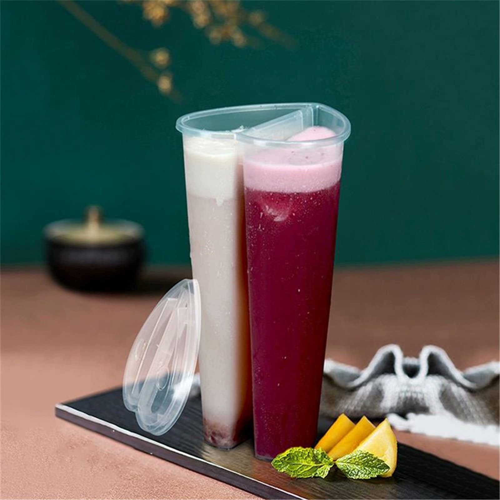 10 Pack 20 Oz Clear Heart Shaped Plastic Cups with Lids - Disposable Drinkware for Coffee, Tea, Juice, Champagne - Perfect for Valentine's Day, Bridal Showers, Birthday Parties & Romantic Date Nights