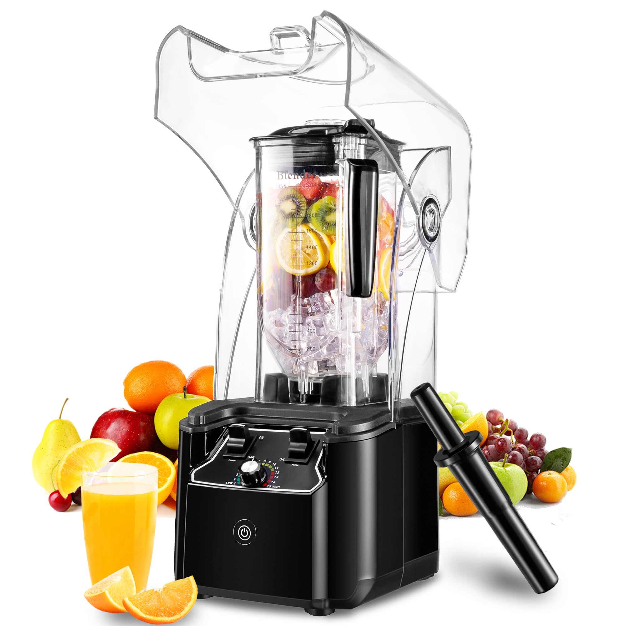 2200W Commercial Blender for Smoothies, Shakes & Ice Crushing - 80 Oz Large Capacity, 15-Speed Settings, 6-Blade Stainless Steel - Heavy Duty Restaurant Grade Blender with Self-Cleaning Function (Black) - Perfect for Smoothie Bars, Coffee Shops & Commercial Kitchens