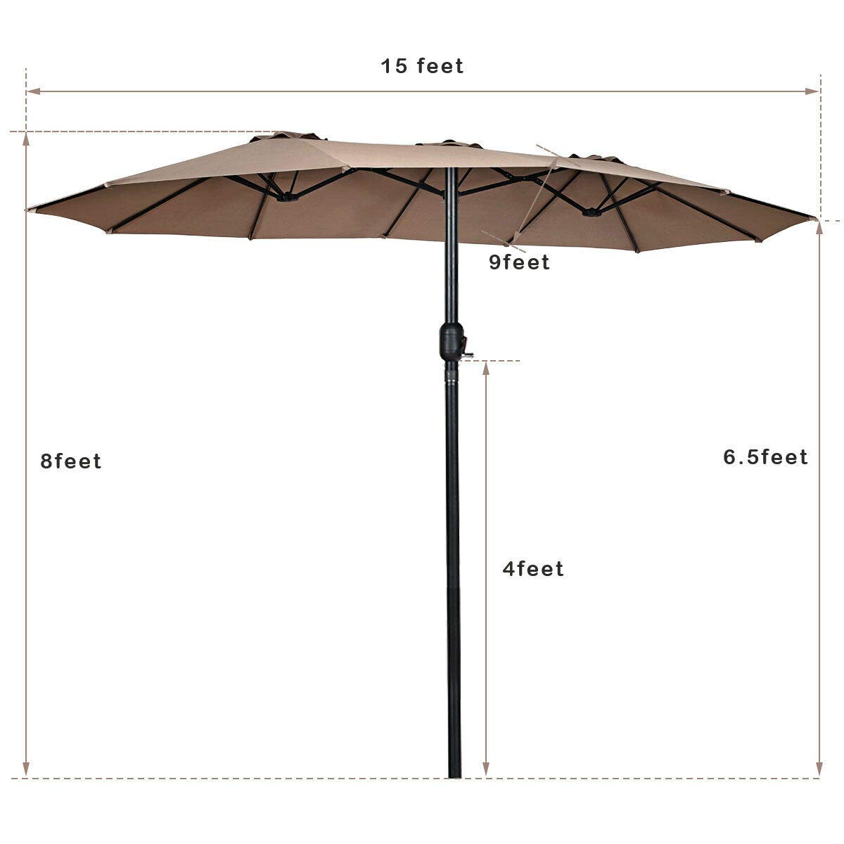 Tangkula 15 Ft Double-Sided Patio Umbrella with Crank - Outdoor Market Table Umbrella in Coffee Brown for Backyard, Poolside & Restaurant Use