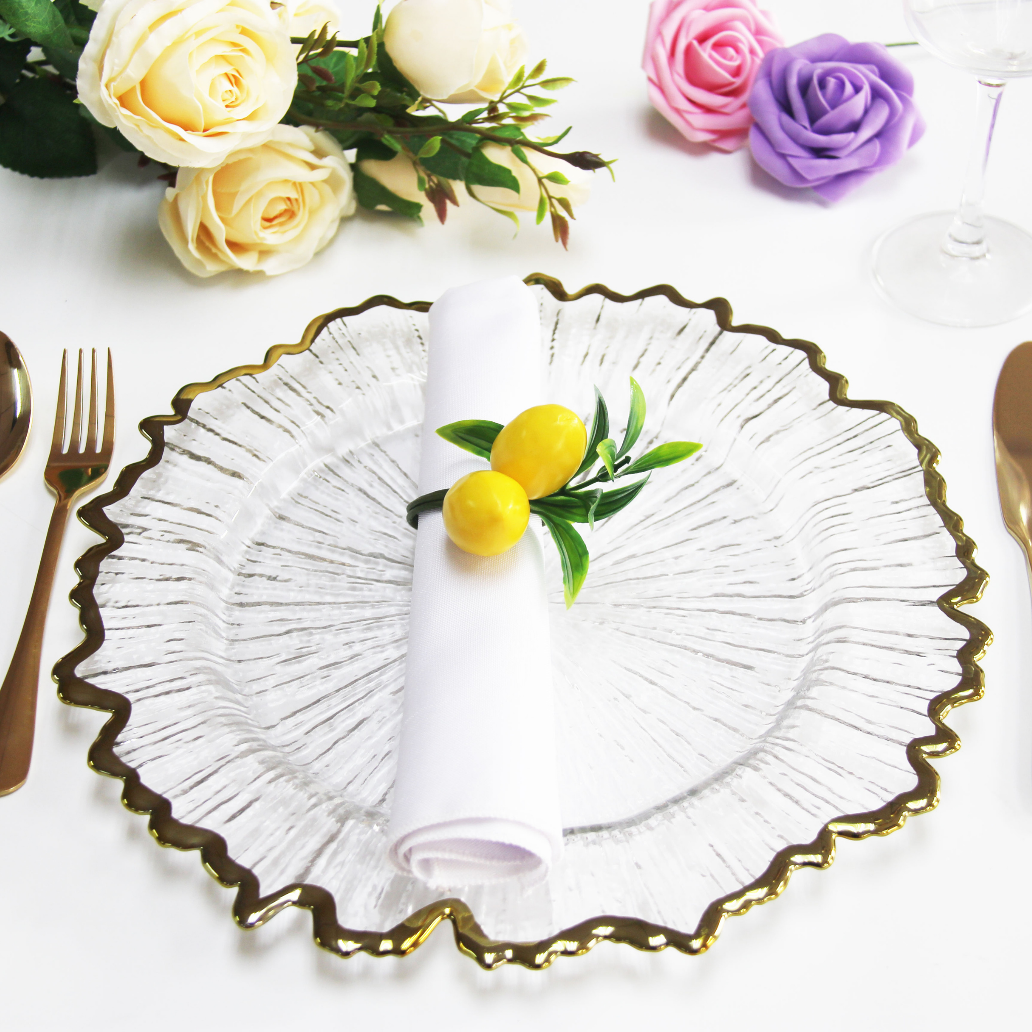 Elegant Gold Trim Glass Reef Charger Plate - Perfect for Wedding, Party & Holiday Table Decor