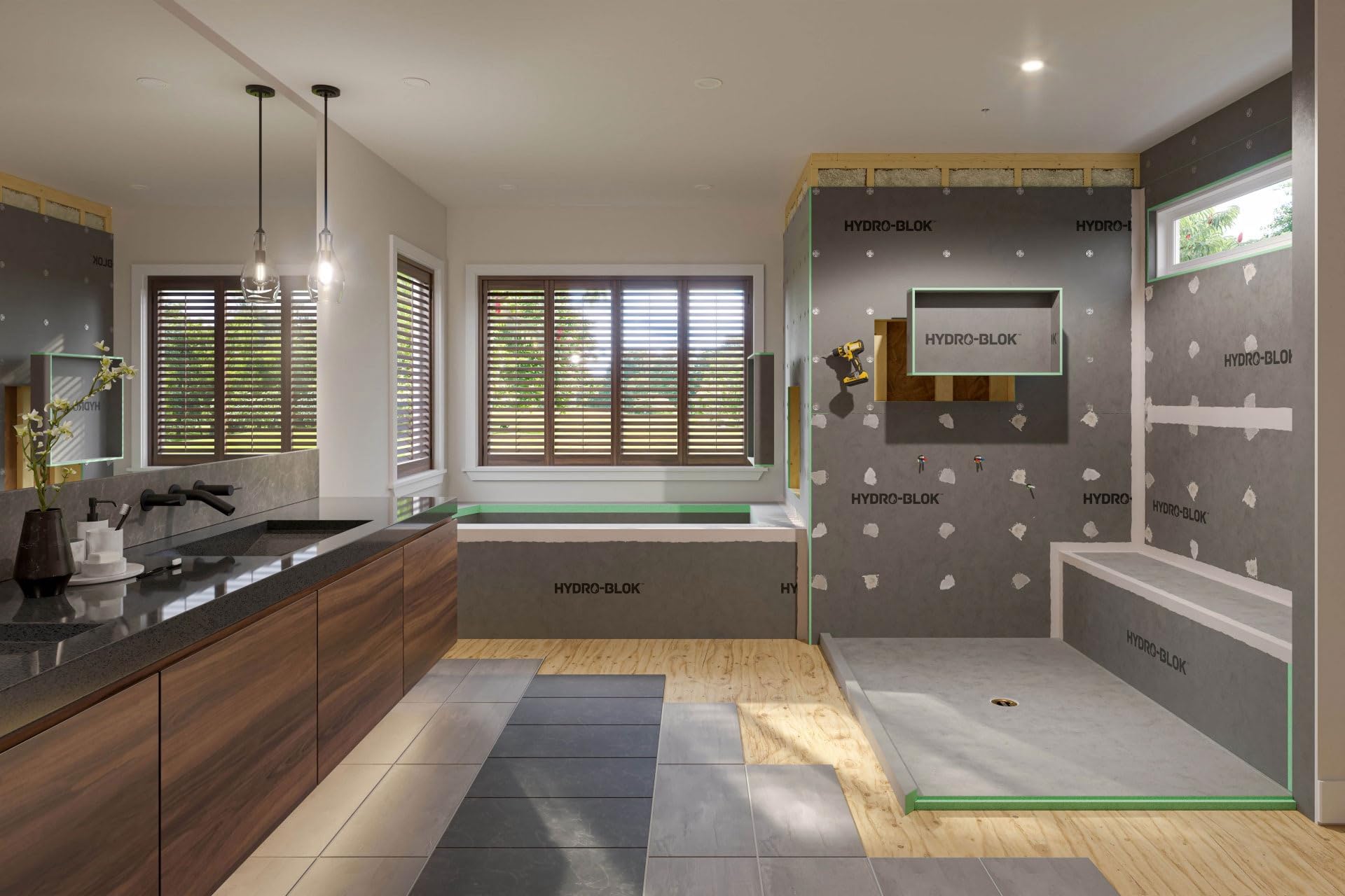 Waterproof Shower Wall Panels - Hydroblok Extruded Polystyrene Cement Coated Backer Board with Fiberglass Mesh (48