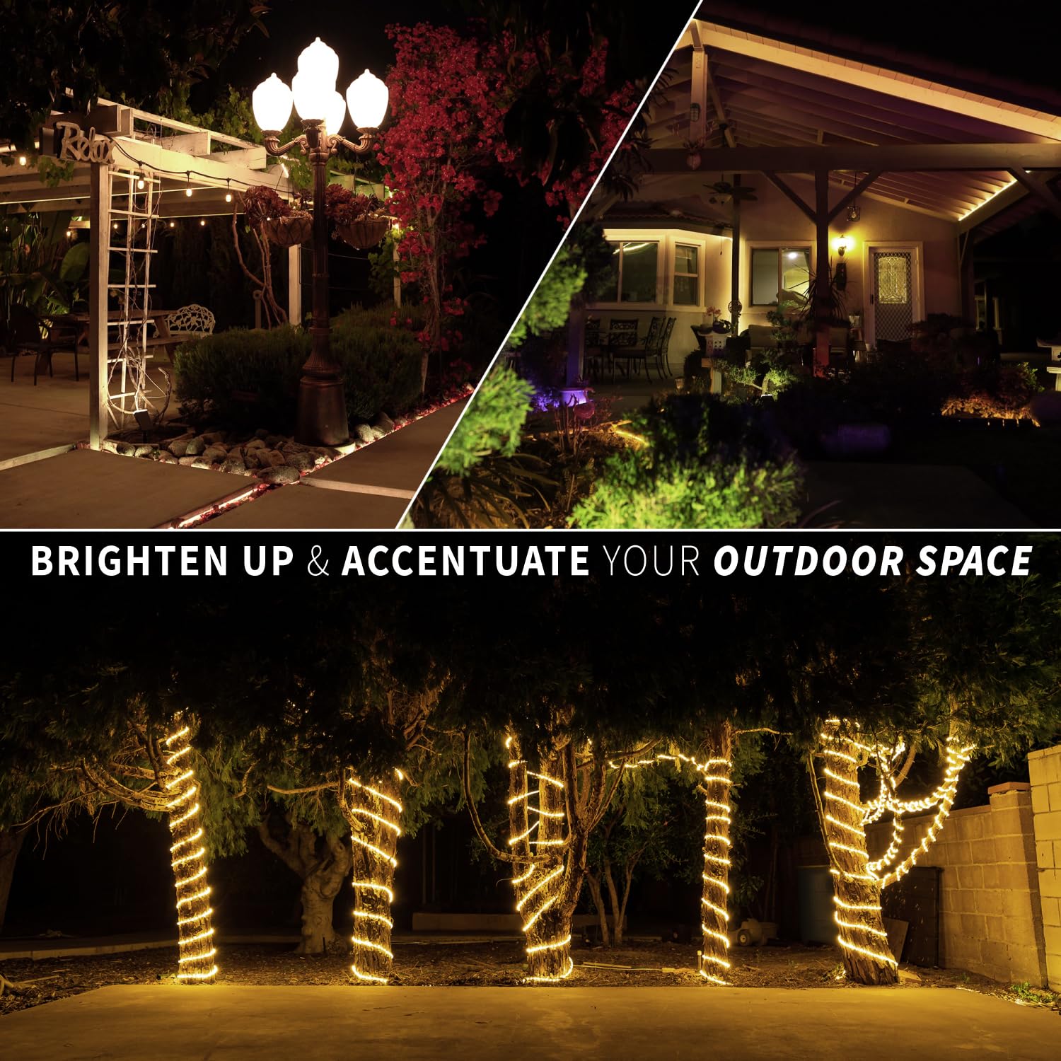 WYZworks 1656LEDs 150ft Outdoor LED Rope Lights - ETL Certified Waterproof, 360° Flexible Connectable Tube for Christmas, Palm Tree, Landscape & Patio Decor (Warm White) - Perfect for Holiday, Garden & Exterior Lighting