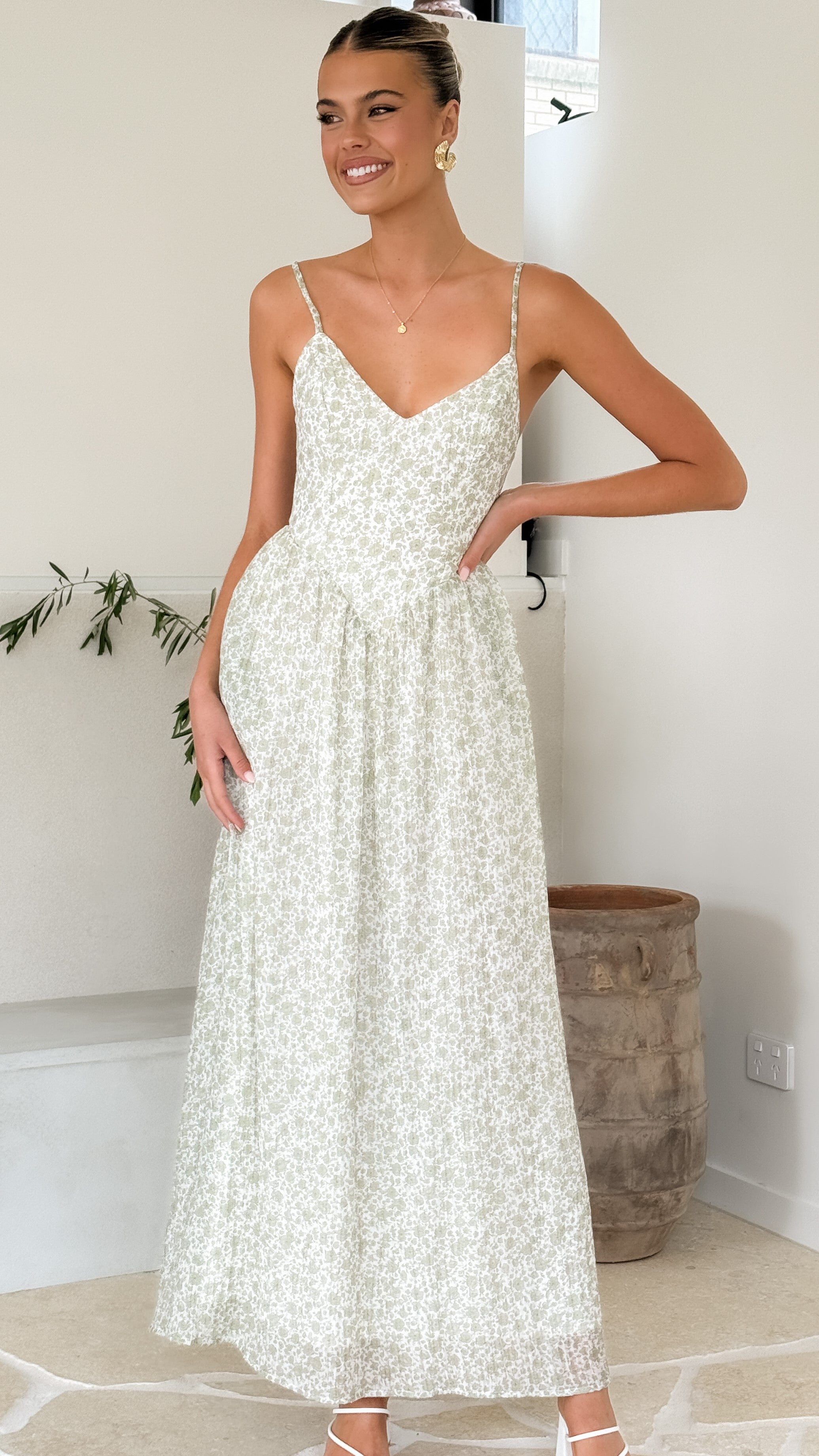 Azura Maxi Dress - Green Floral Print Summer Dress for Women | Beach Vacation, Garden Party & Casual Outfit