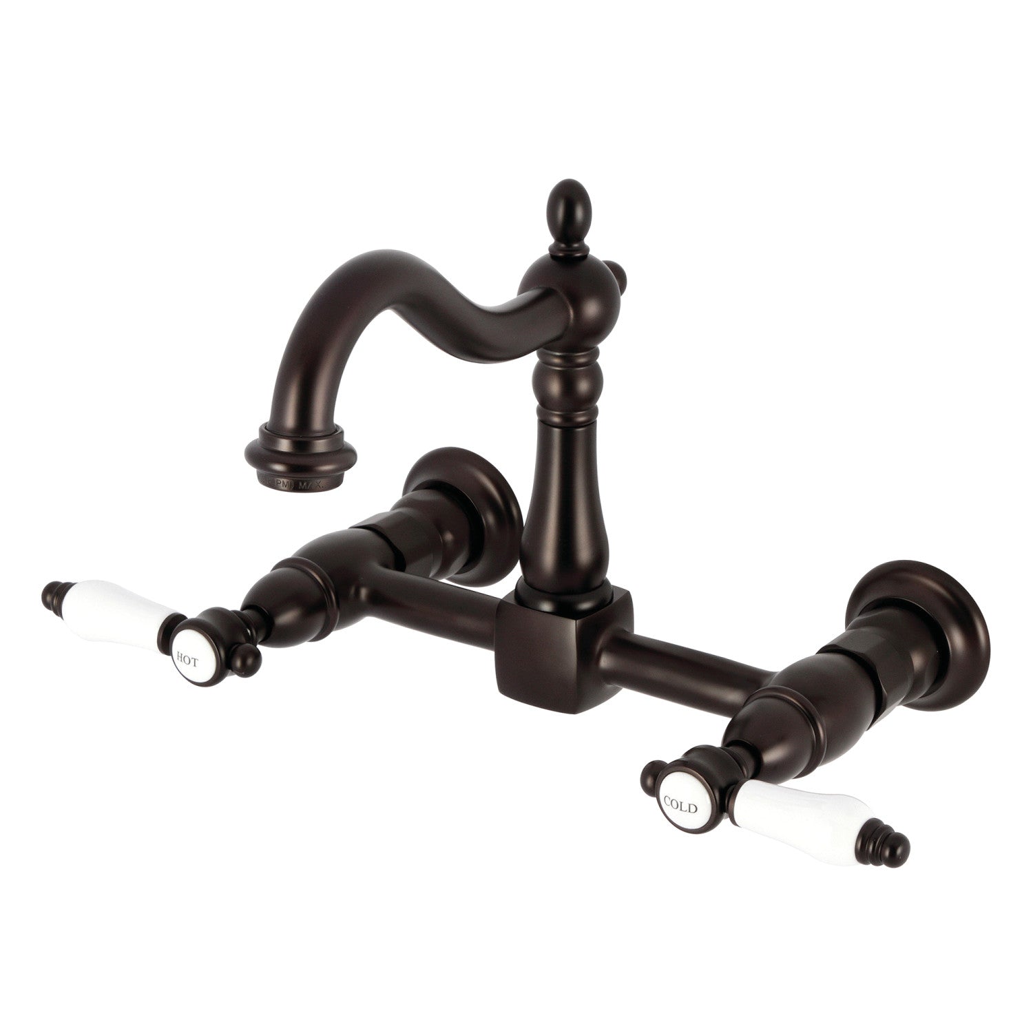 Bel Air KS1265BPL Oil Rubbed Bronze Wall Mount Bridge Kitchen Faucet - Double Handle 2 Hole Design for Modern Farmhouse & Commercial Kitchens