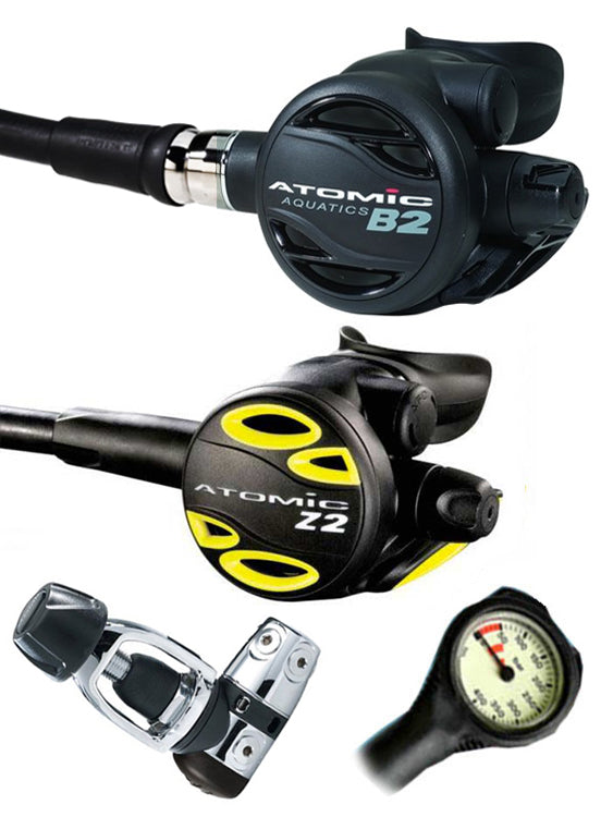 Atomic Aquatics B2 Scuba Diving Regulator Set - DIN or Yoke First Stage with Free SPG Gauge | Professional Dive Equipment for Ocean Exploration & Underwater Adventures