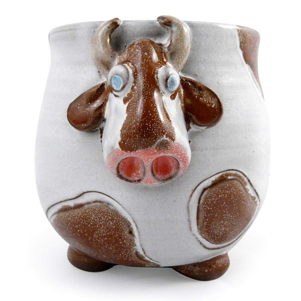 Mootilda American Handmade Stoneware Pottery Cow Mug, 14 oz, Brown - Perfect for Farmhouse Decor, Coffee, and Tea Lovers