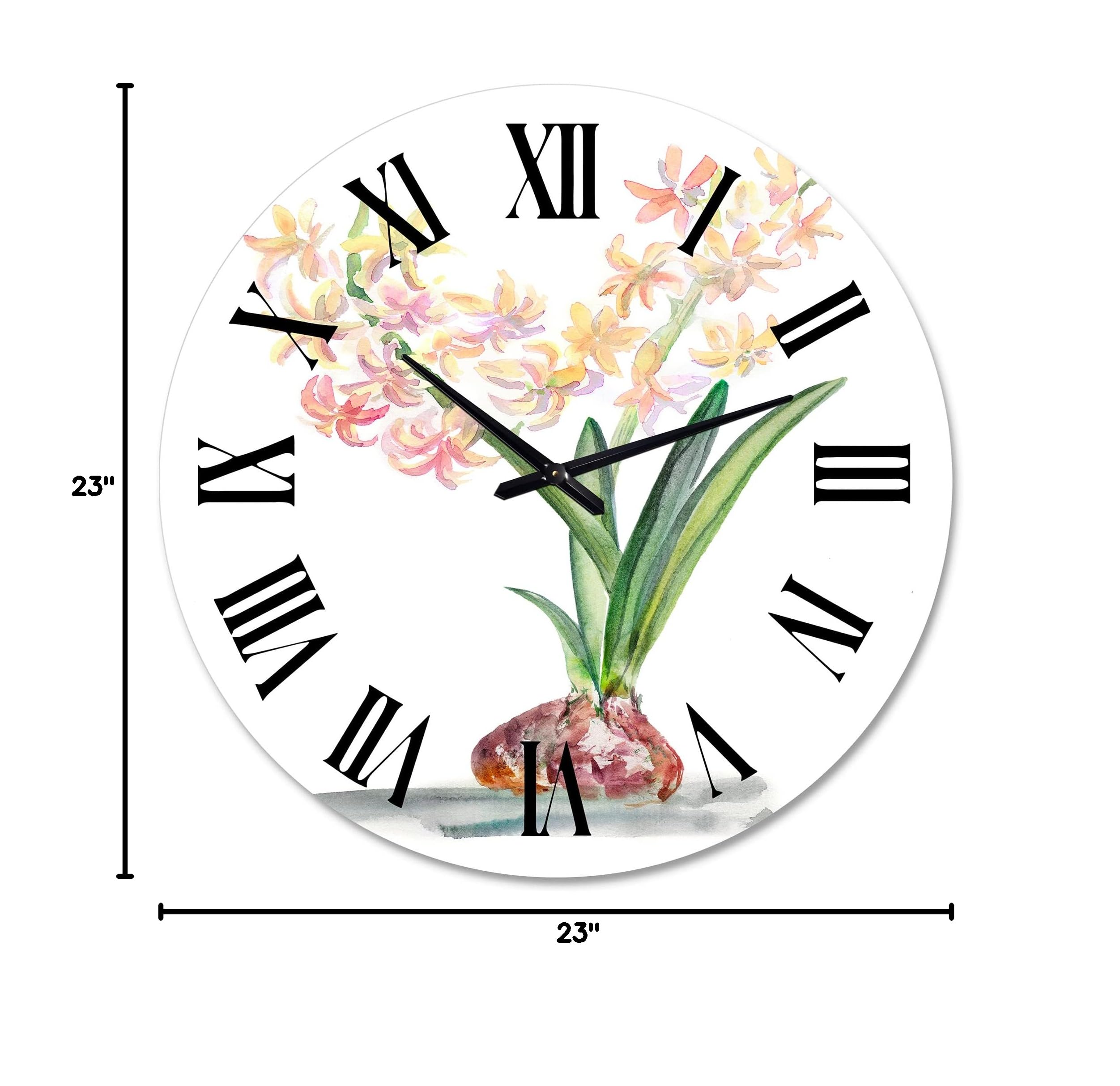 Blossoming Hyacinth Wall Clock - Large Traditional Floral Wall Decor for Living Room, Bedroom & Office - Silent Non-Ticking Home Decor with Botanical Design