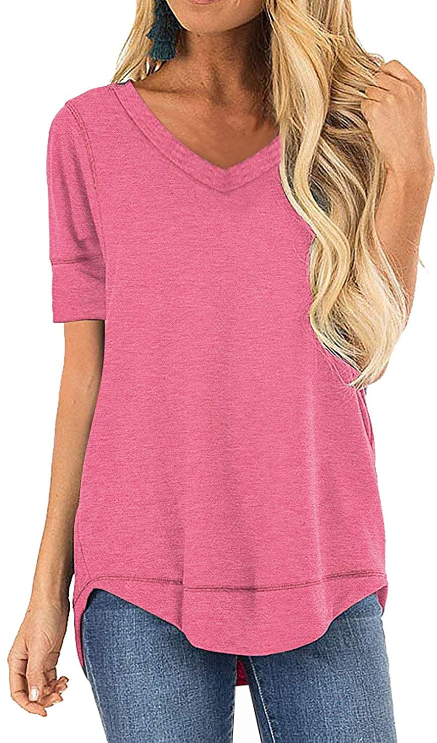 JomeDesign Women's Summer Short Sleeve V-Neck T-Shirt - Casual Tunic Top for Beach, Vacation & Everyday Wear