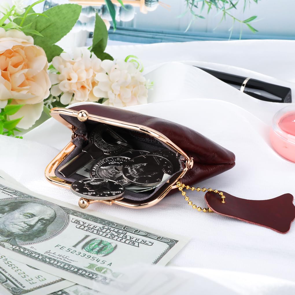 Oyachic Genuine Leather Coin Purse & Cash Holder - Compact Wallet Clutch with Secure Clasp for Men & Women (Red) | Perfect for Makeup Organizer, Change Pouch & Cable Storage | Ideal for Travel, Daily Use & Gift Giving