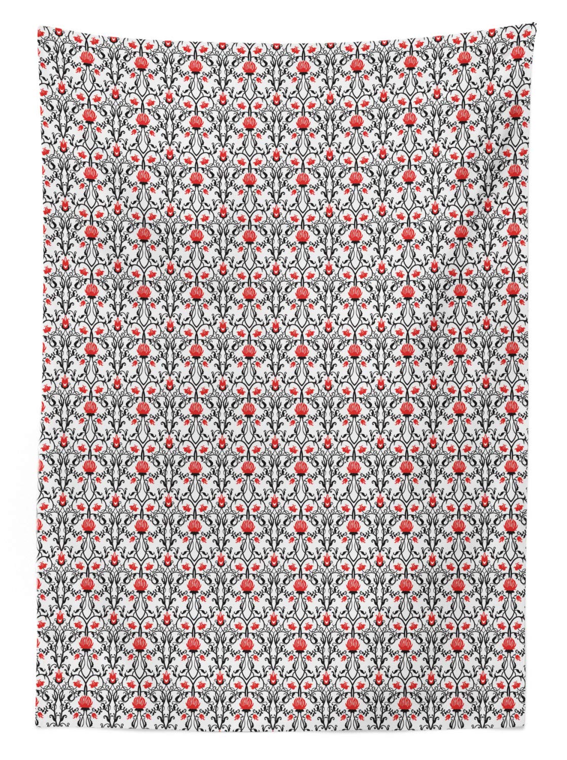 Ambesonne Art Nouveau Outdoor Tablecloth - Baroque Swirls with Tulip Blooms & Rococo Rose Pattern, Washable Picnic Table Cover 58x120 Inches, Black Red White - Perfect for Garden Parties, BBQs, and Outdoor Dining