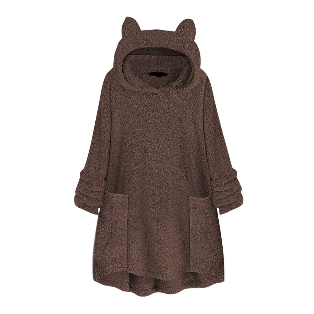 TWGONE Women's Fleece Jacket with Bear Cat Ears Hood & Embroidery - Winter Warm Pullover Sweater Coat for Outdoor Activities and Casual Wear