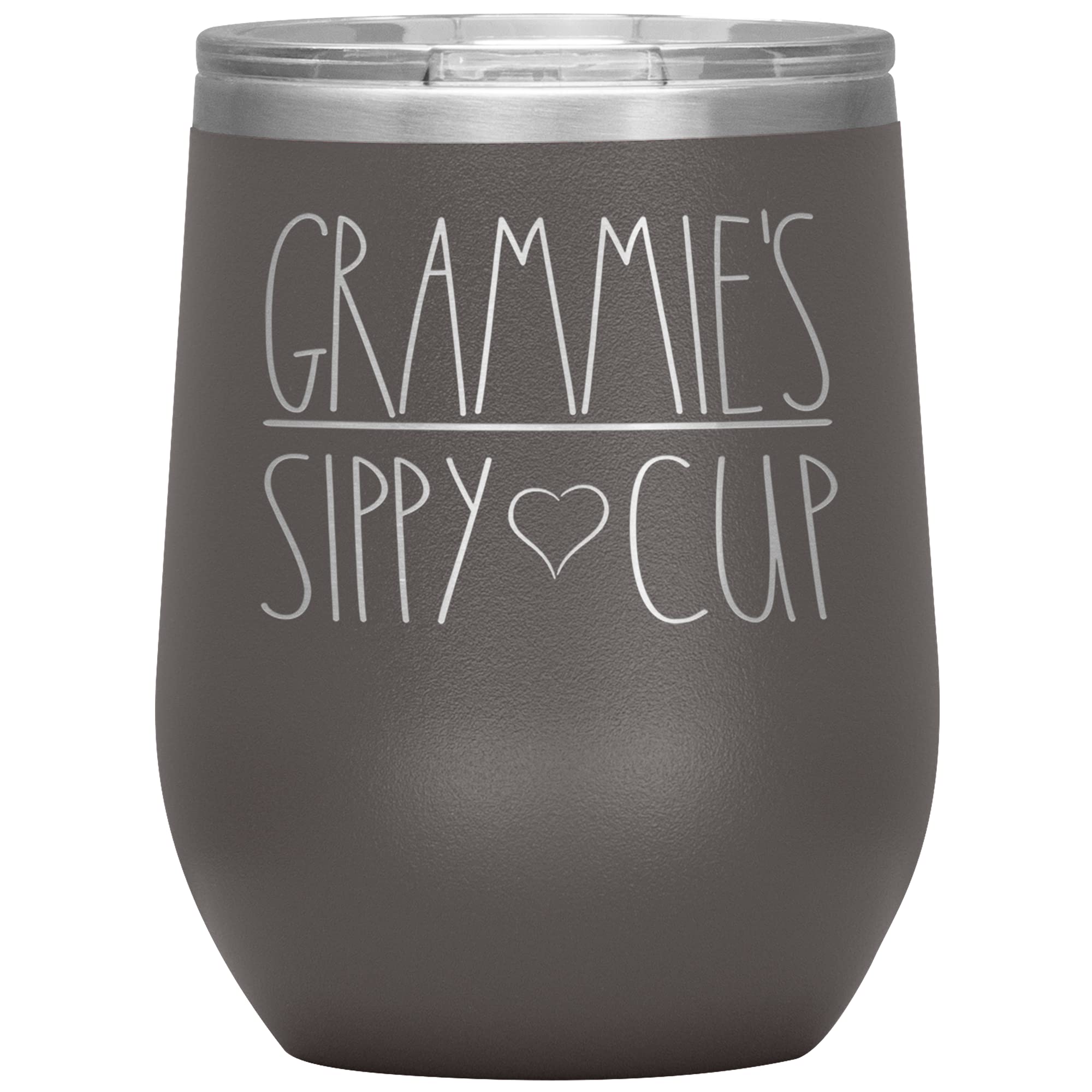 Grammie's Sippy Cup Wine Tumbler with Lid - 12oz Insulated Stainless Steel Tumbler for Grandma - 12 Color Options (Pewter) - Perfect Birthday Gift for Grandma, Mother's Day, Retirement & Special Occasions