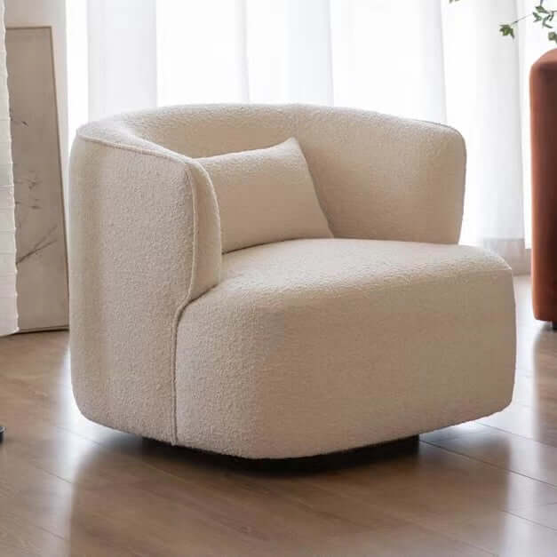 White Gray Blue Boucle Sherpa Accent Chair - Nordic Modern Swivel Lounge Chair with Gwyneth Ivory Boucle Fabric - Perfect for Living Room, Bedroom or Office Reading Nook