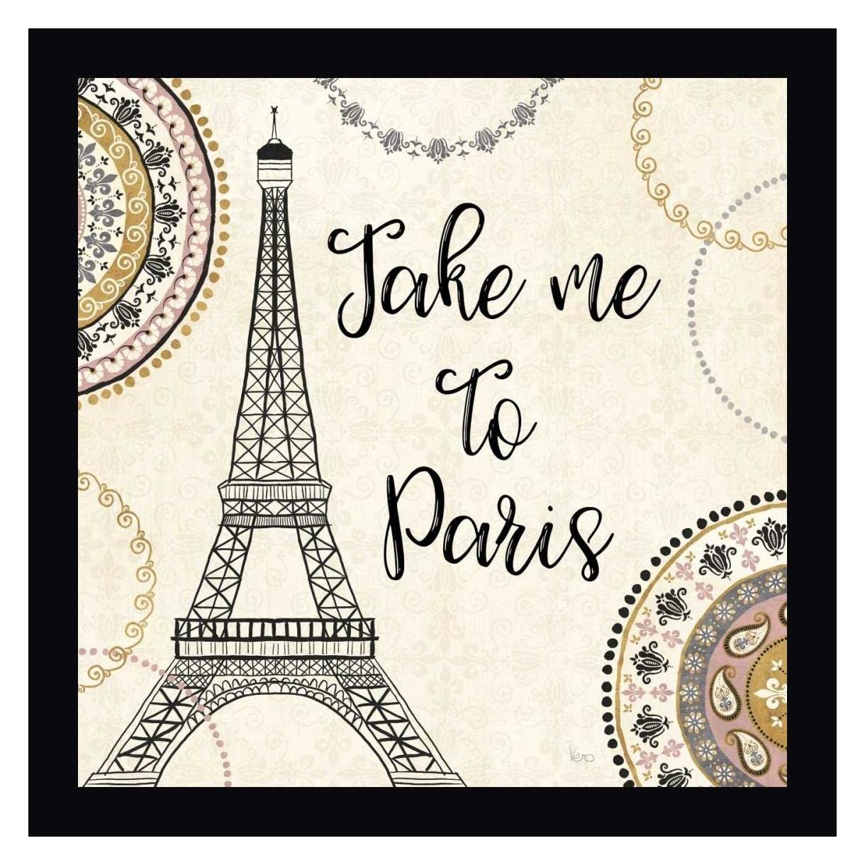 Romance in Paris I by Veronique Charron - 30x30 Inch Framed Canvas Wall Art Print with Black Frame - Ready to Hang - Perfect for Living Room, Bedroom & Office Decor