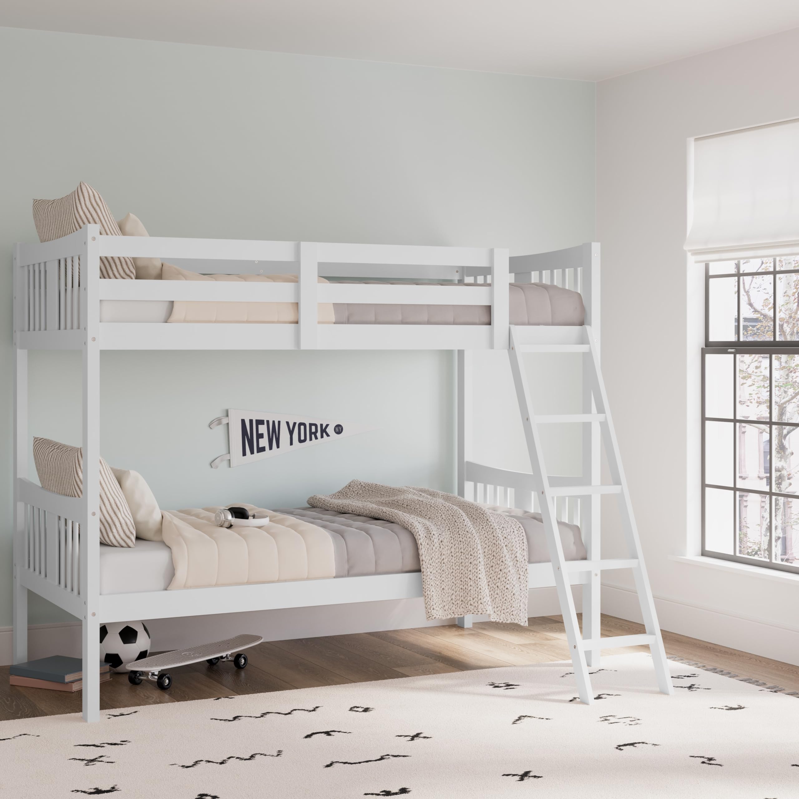 Storkcraft Caribou Twin Over Twin Bunk Bed for Kids - GREENGUARD Gold Certified, Convertible to 2 Separate Twin Beds, Sturdy White Wooden Bunk Bed | Perfect for Kids' Bedrooms, Shared Rooms & Sleepovers