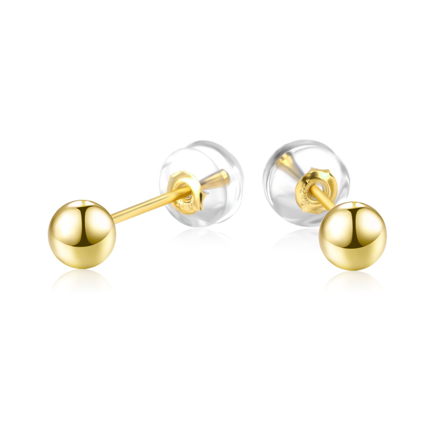 18K Yellow Gold Ball Stud Earrings for Women & Girls - Classic Gold Post Earrings for Everyday Wear, Gift Giving & Special Occasions