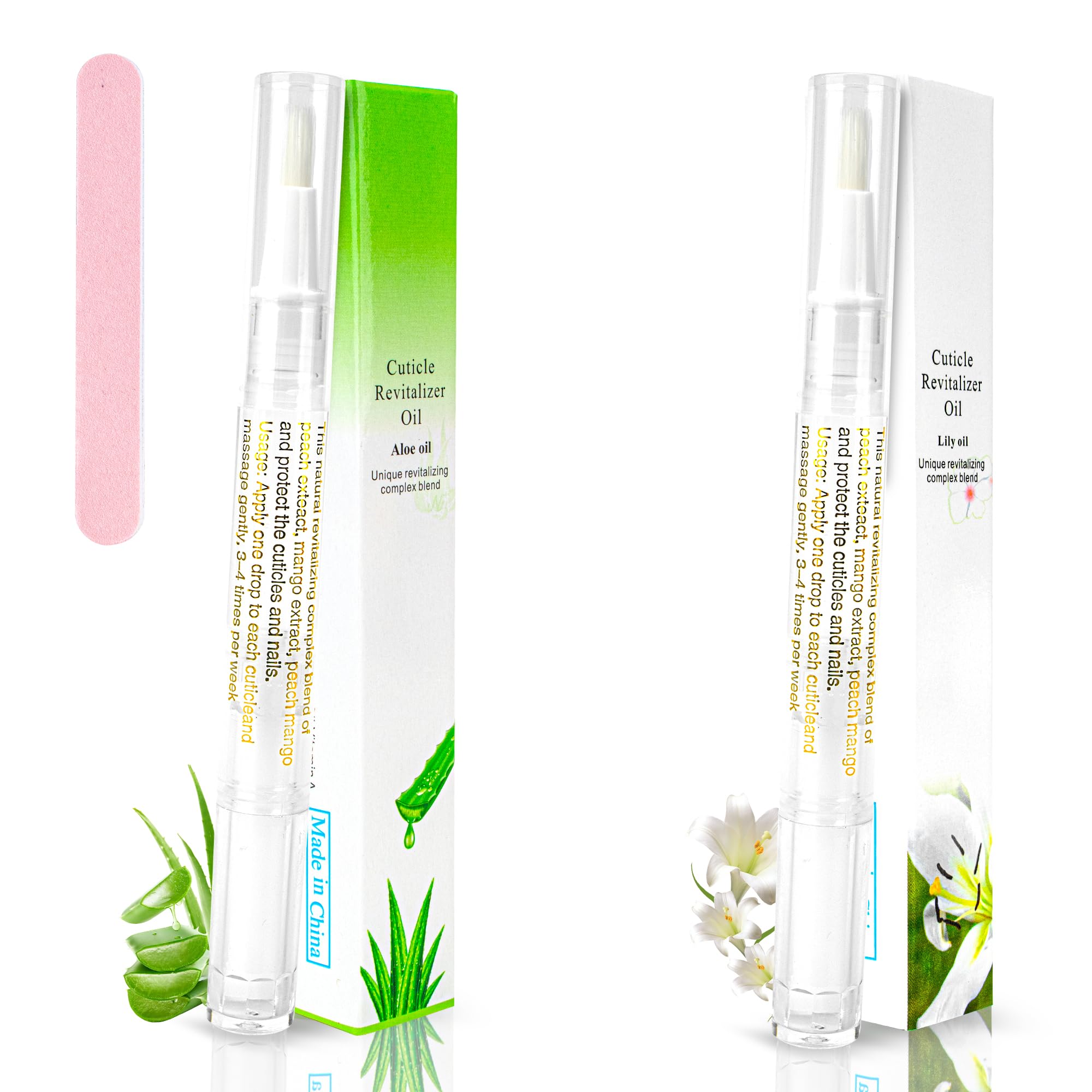 2PCS Cuticle Oil Pen for Nails - Nail Care Oil Pen with Nail File - Moisturizing Cuticle Treatment to Prevent Dryness, Cracking & Hangnails - Deep Nourishment (Lily & Aloe Flavor) - Perfect for At-Home Manicures & Professional Nail Salons