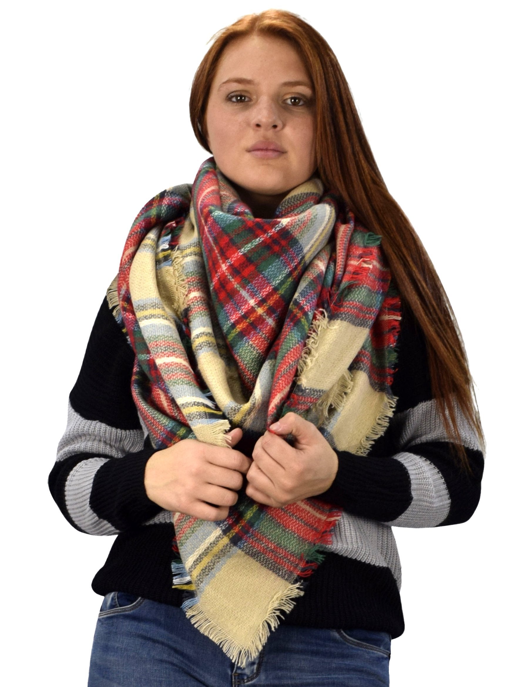 Cozy Tartan Plaid Woven Oversized Scarf Blanket Shawl Wrap - Warm Winter Fashion Accessory for Women, Perfect for Outdoor Activities, Travel & Home Use