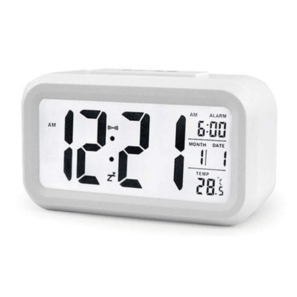 ZKG Digital Alarm Clock with Temperature Display, Snooze Function & Night Light - Perfect for Kids Bedroom, Desk Clock for Children, Wake Up Light for Home, Office, and School (White)