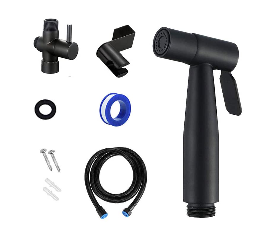 Premium Stainless Steel Handheld Bidet Sprayer for Toilet - High Pressure, Leakproof Design with Hose - Easy Installation for Personal Hygiene & Pet Bathing (Black) - Perfect for Bathrooms, RVs & Travel Use