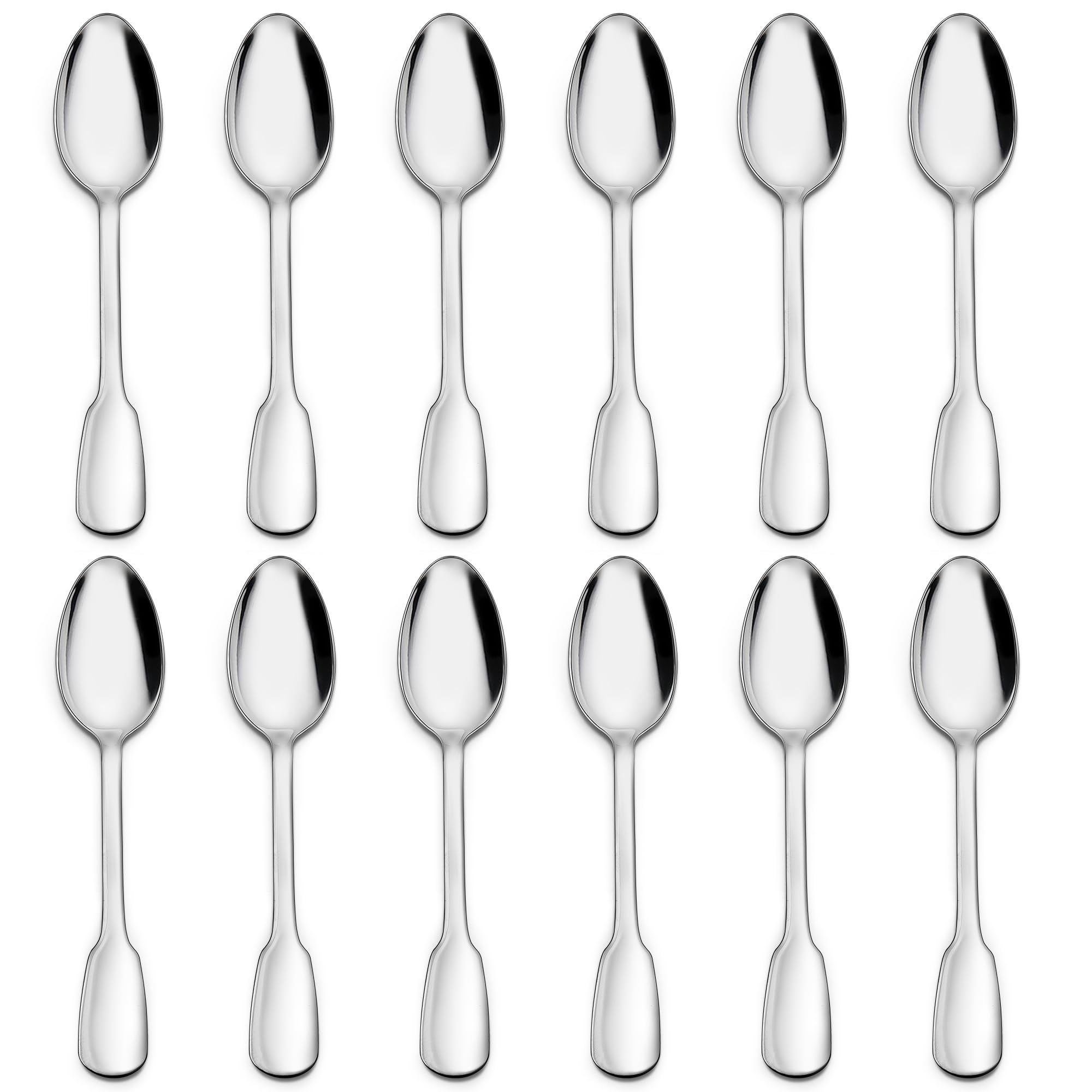 E-far 12-Piece Coffee Spoon Set - 5 Inch 18/10 Stainless Steel Small Spoons for Espresso, Tea, Dessert - Mirror Finish & Wide Handle - Dishwasher Safe - Perfect for Coffee Shops, Restaurants, and Home Use