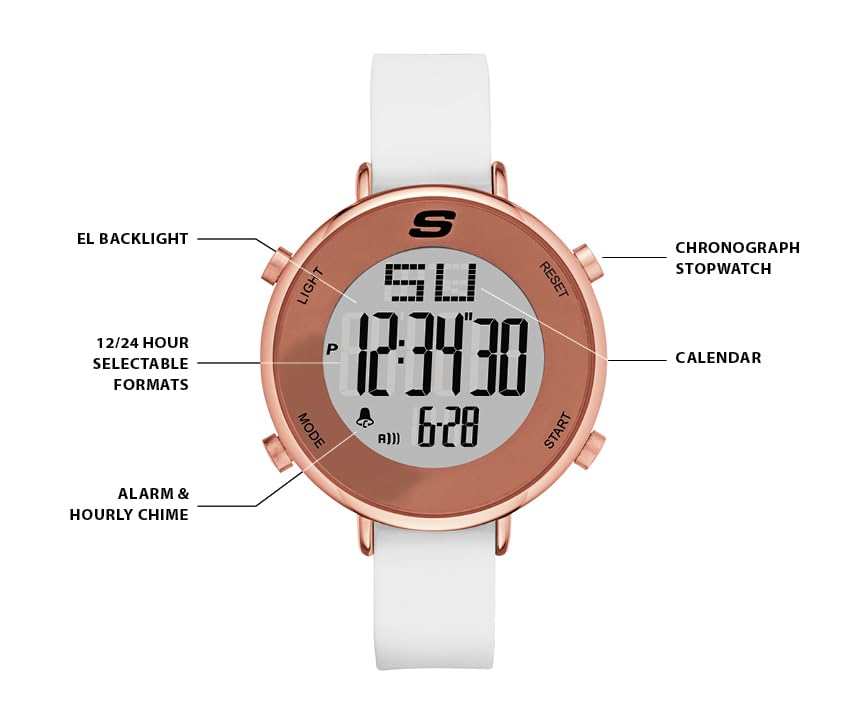 Skechers Magnolia Digital Silicone Watch for Women - Stylish Waterproof Sports Watch with Alarm & Stopwatch - Perfect for Running, Gym & Everyday Wear